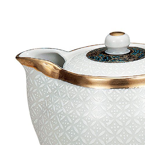 Authentic Japanese Kutani Ware Ceramic Kyusu Teapot - White Shippou Glaze, Traditional Hagiyakiya K4-588 - Perfect for Japanese Tea Ceremony & Home Decor