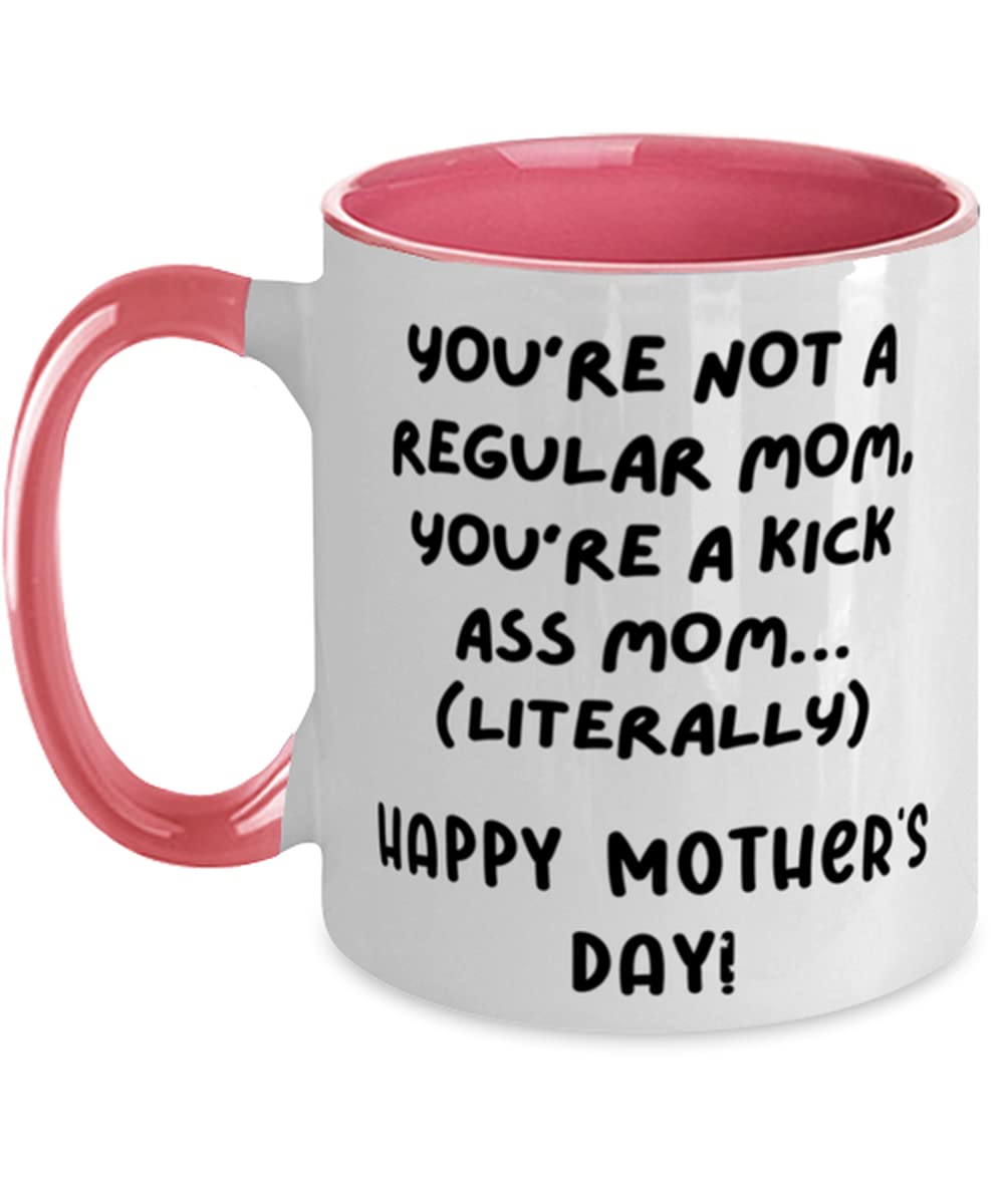 Kickass Mom Two-Tone 11oz Coffee Mug - Funny Gift for Mom from Son or Daughter - Pink Ceramic Tea Cup - Perfect for Mother's Day, Birthday & Everyday Use