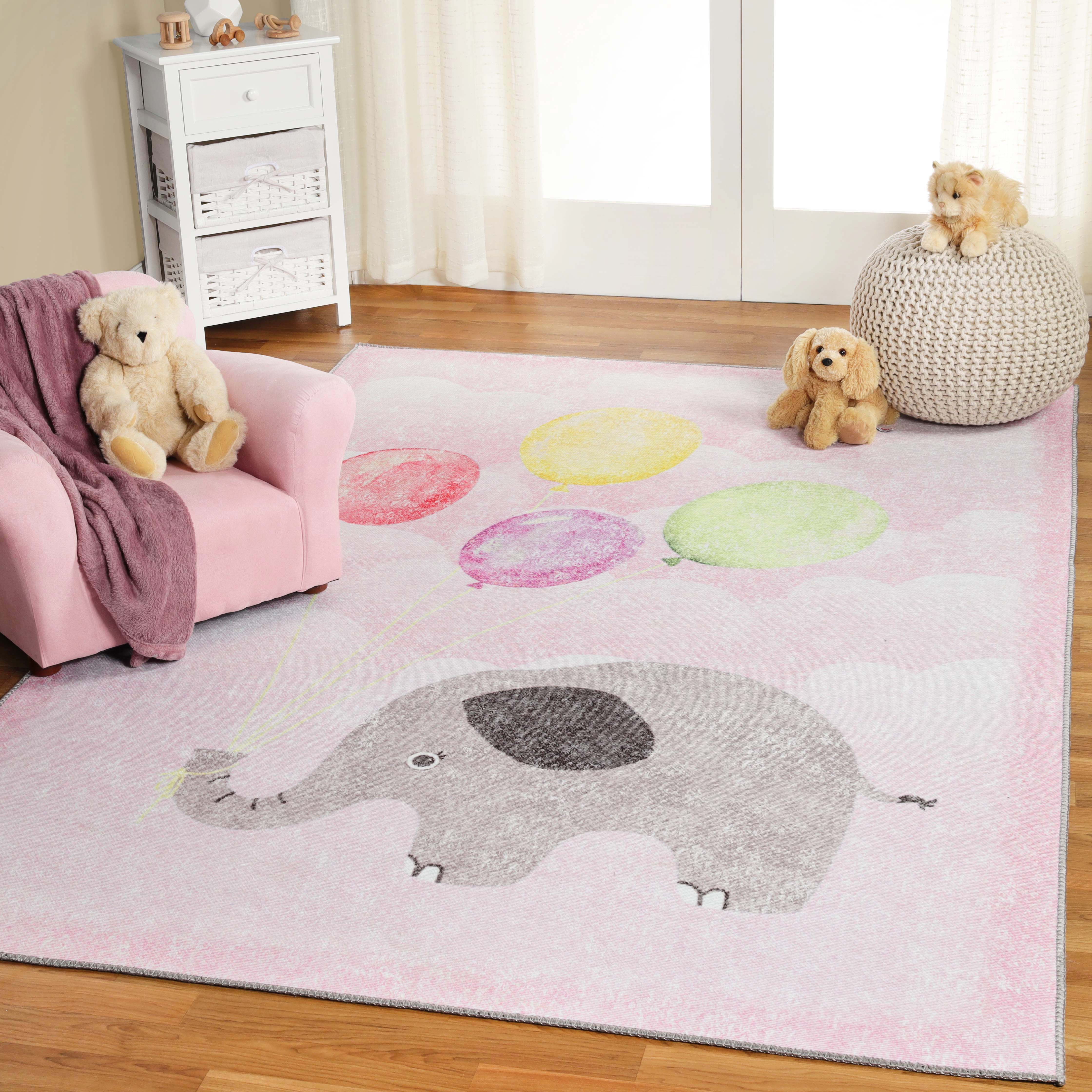 Vibrant Elephant Non-Slip Kids Playroom Rug - Soft & Safe Floor Mat for Nursery, Bedroom, and Play Areas