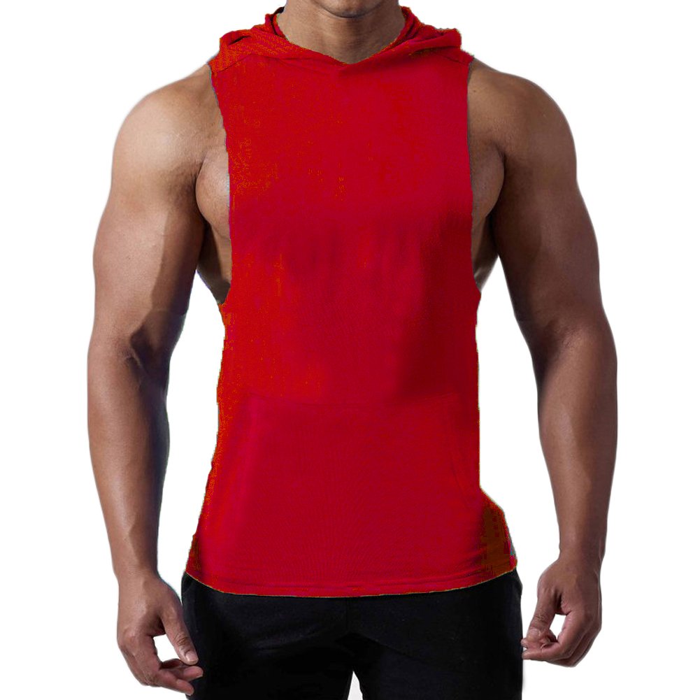 Men's Workout Hooded Tank Top - Sleeveless Gym Hoodie with Kangaroo Pocket, Cool & Muscle Fit for Running, Training & Outdoor Activities