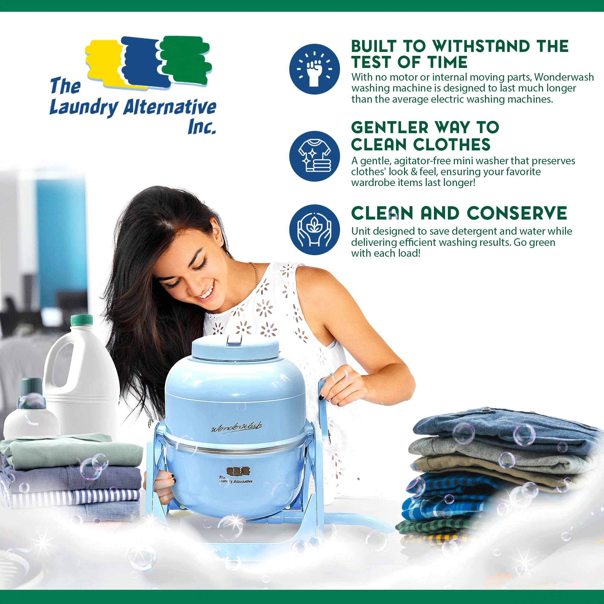 **WonderWash Portable Manual Washing Machine - Compact Non-Electric Hand Washer for Apartments, Tiny Homes & RVs - Retro Design Countertop Laundry Solution for Camping, Travel & Small Spaces - Blue**