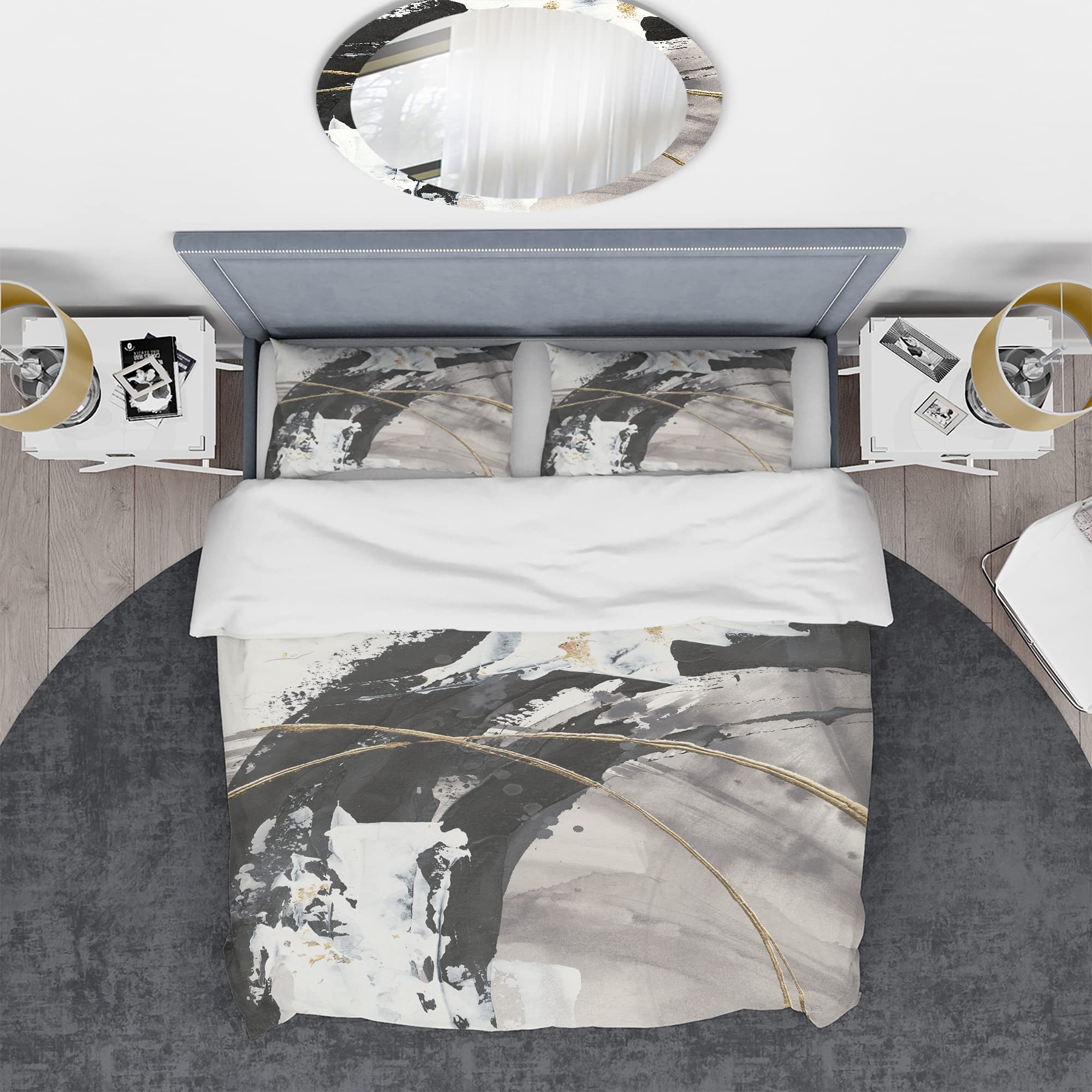 Modern Abstract Duvet Cover Set King - Black Contemporary Bedding for All Seasons