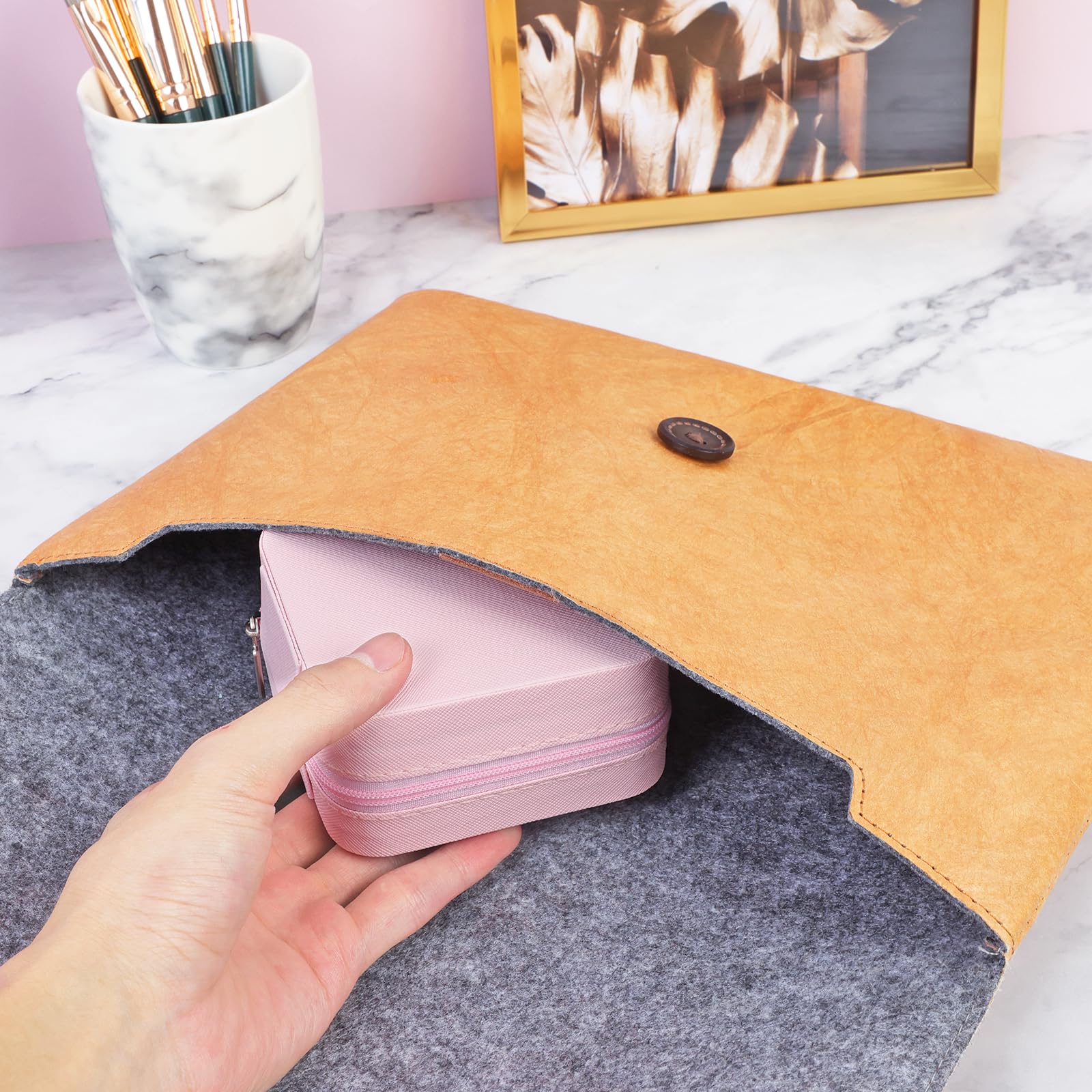 FUNARTY Pink Travel Jewelry Organizer Box with Mirror - Portable Jewelry Case for Necklaces & Earrings - Perfect Gift for Women - Compact Jewelry Storage for Travel, Vacation & Daily Use