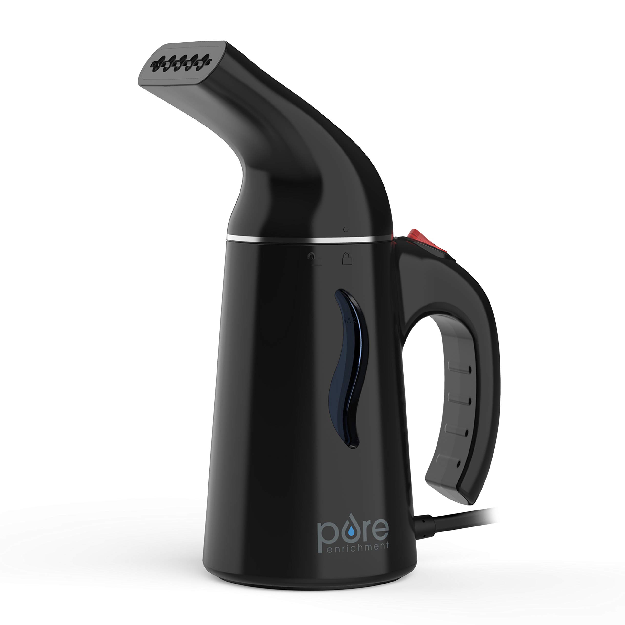 Pure Enrichment® PureSteam™ Portable Handheld Garment Steamer - Fast Heating Wrinkle Remover for Clothes & Fabrics, Travel & Home Use with Auto Shut-Off Safety (Black) | Perfect for Suits, Dresses, Curtains & Travel Packing