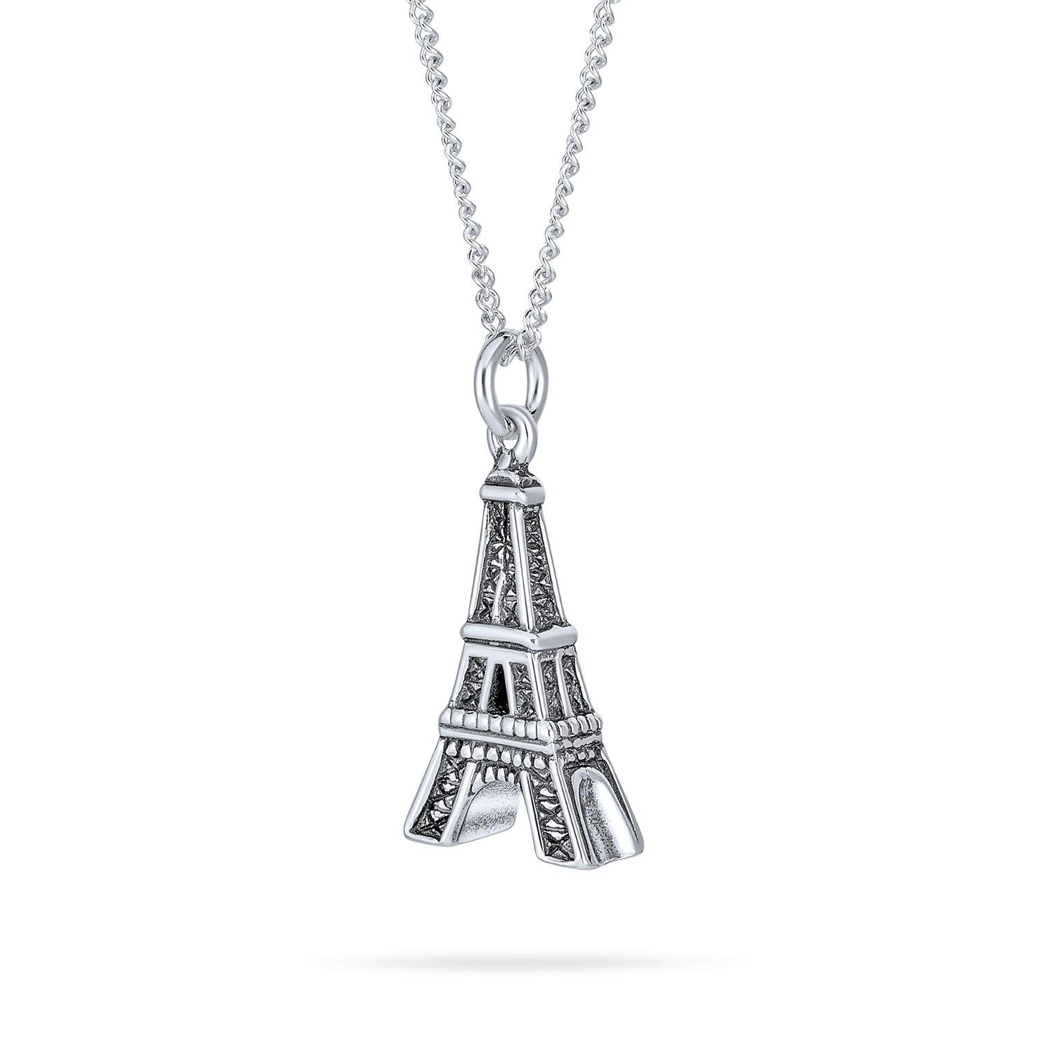 French Dangling Eiffel Tower Pendant Necklace for Women & Teens - 925 Sterling Silver Oxidized Charm with Chain - Perfect for Date Night, Travel Souvenirs & Paris-Themed Gifts