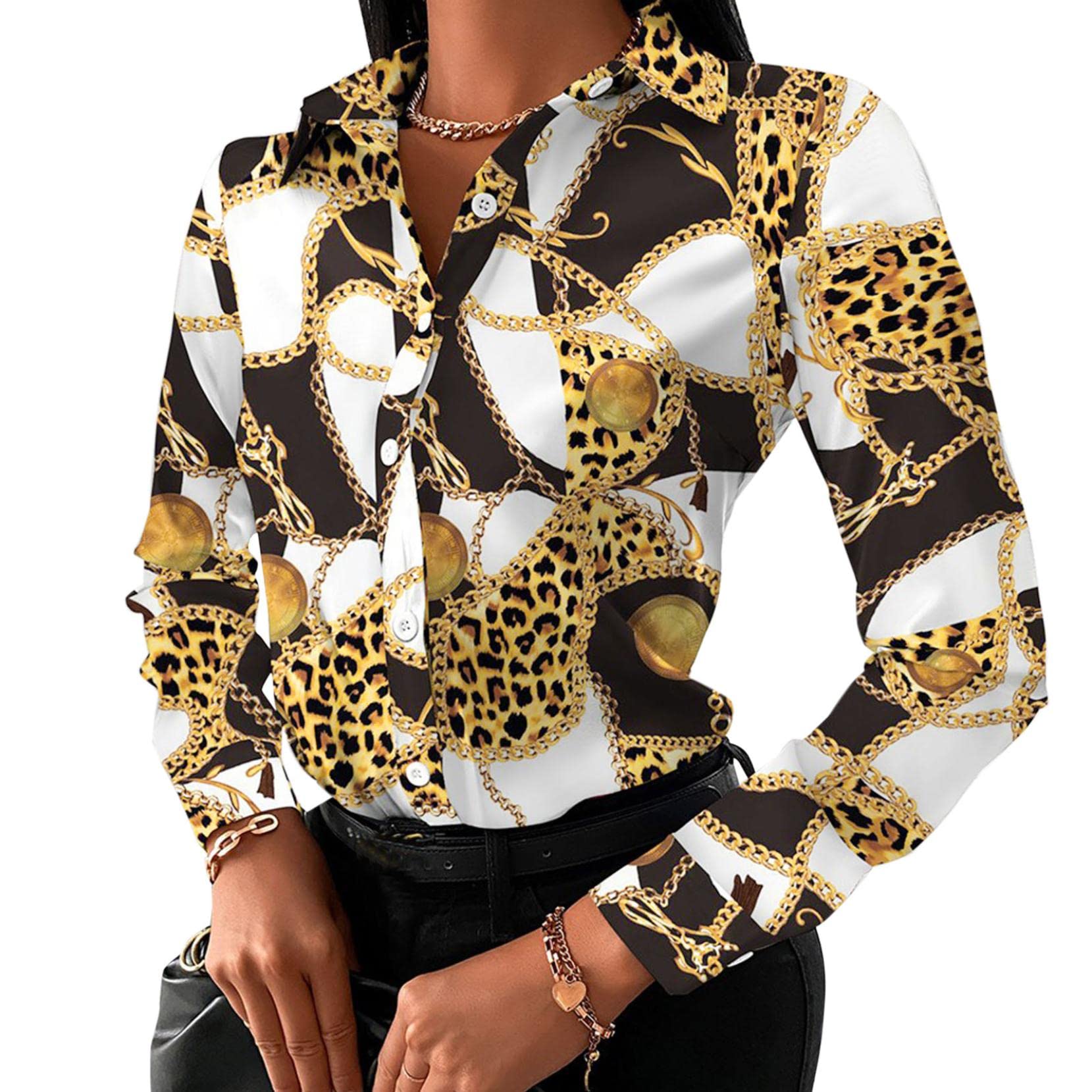 FMCHICO Women's Casual Long Sleeve Button Down Blouse Tops - Stylish Office & Everyday Wear for Women