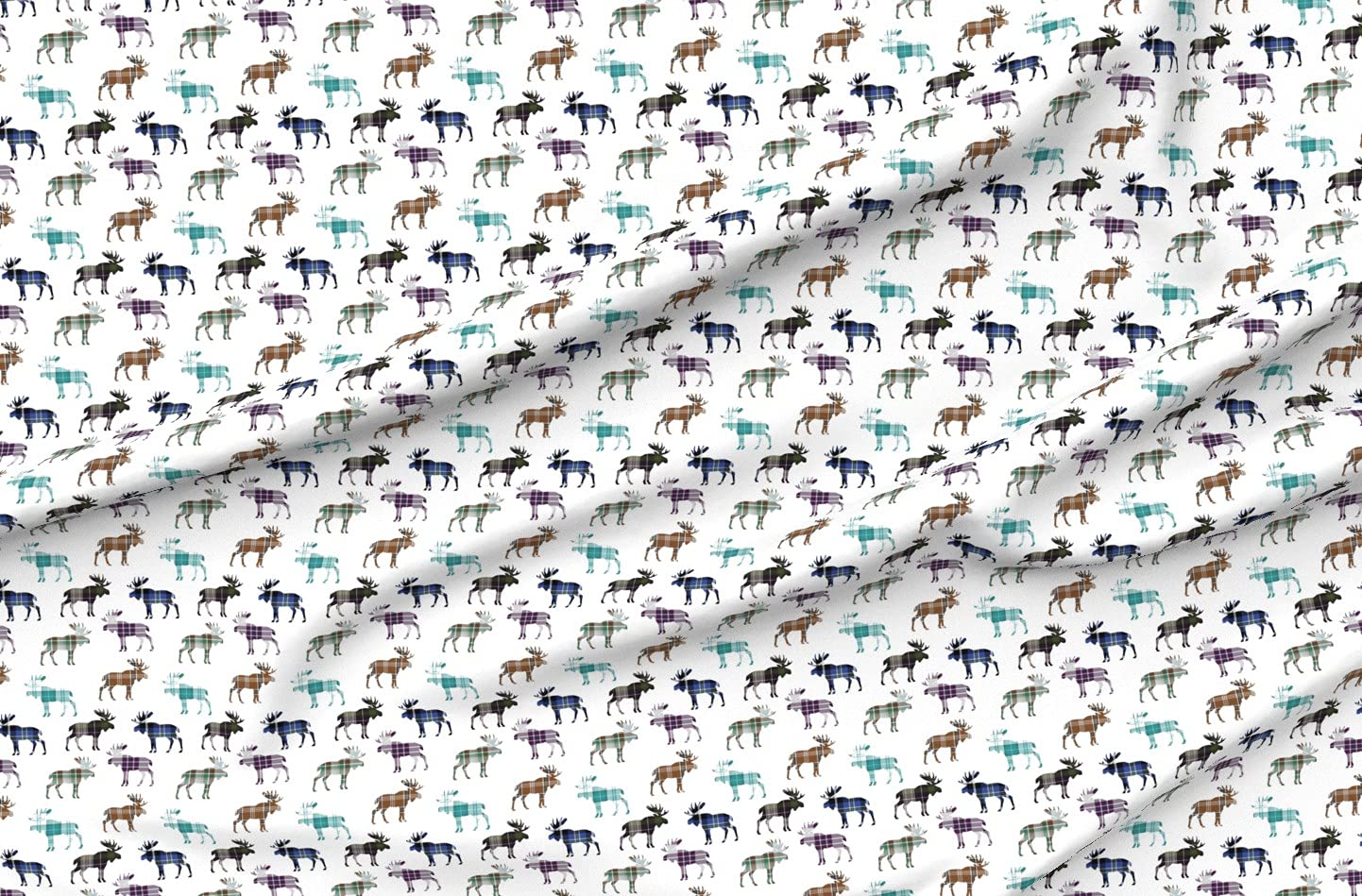 Plaid Moose Rustic Elk Tartan Cabin Quilt Caribou Printed Petal Signature Cotton Fabric by The Yard - Premium Spoonflower Fabric for Sewing, Quilting, Apparel & Home Decor | Perfect for Cabin-Themed Crafts, DIY Projects & Cozy Home Accents