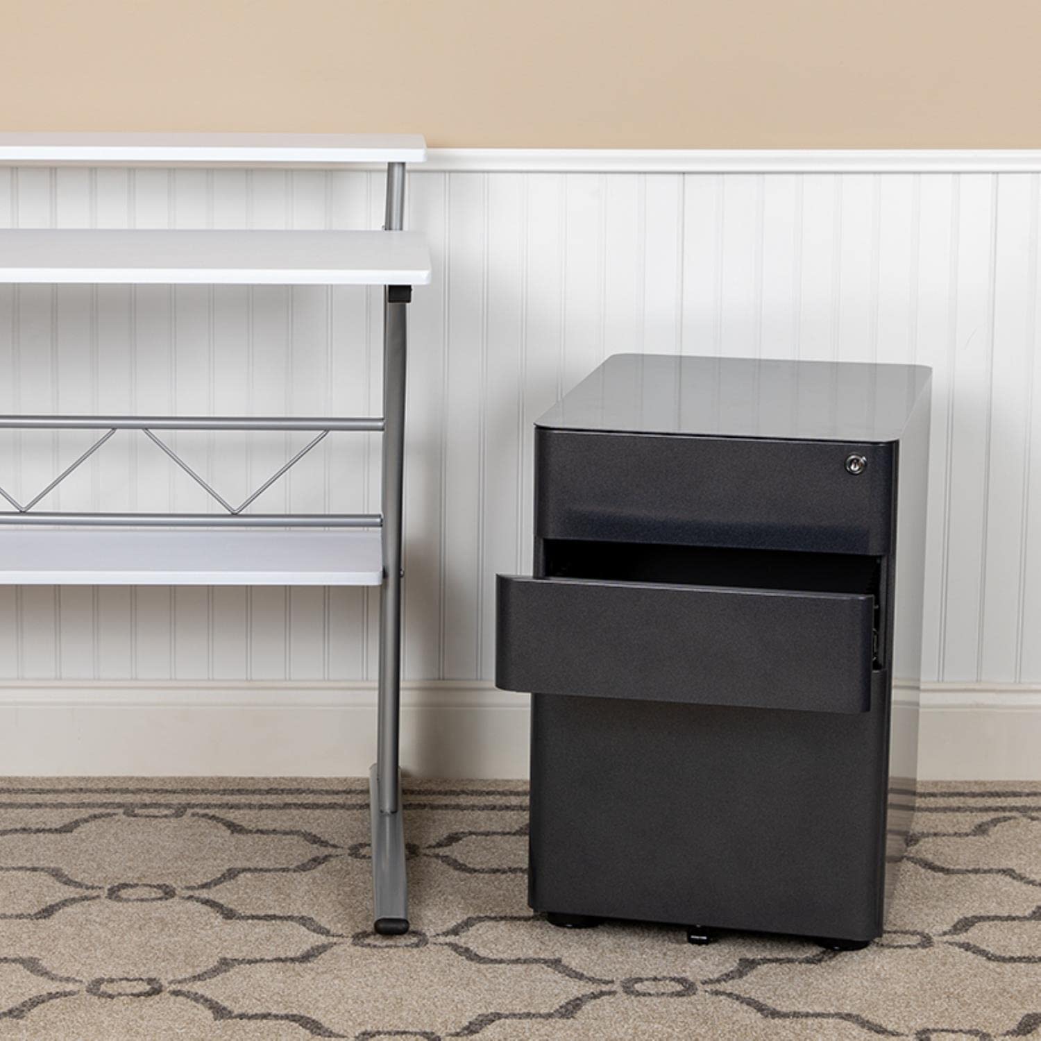 Flash Furniture Warner Modern 3-Drawer Mobile Locking File Cabinet with Anti-Tilt Mechanism - Black Office Storage for Legal & Letter Files - Perfect for Home Office, Corporate Workspaces & Document Organization