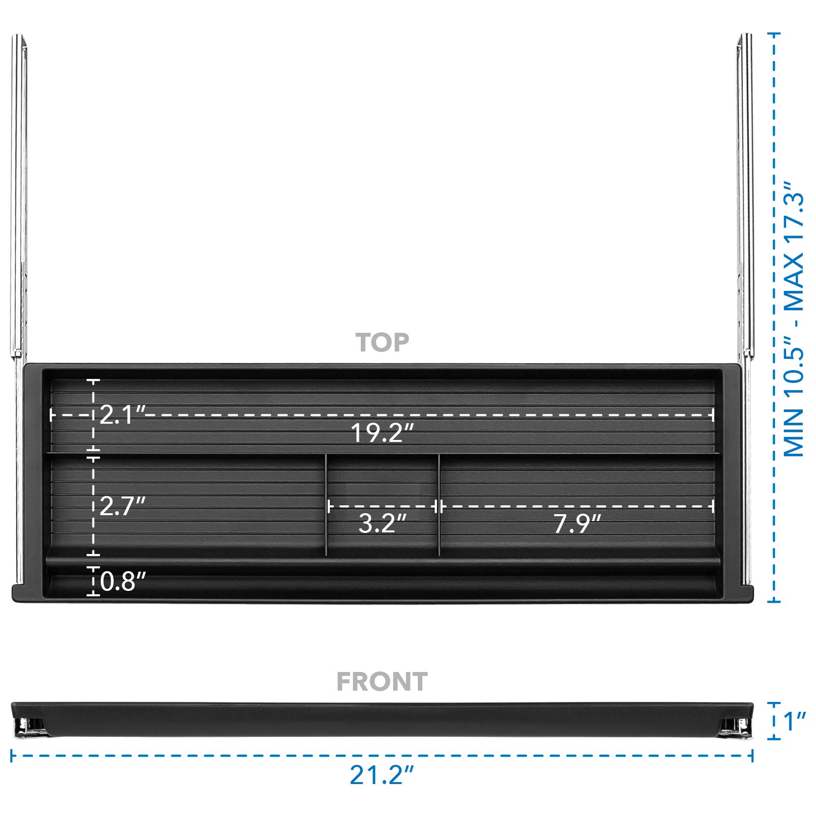 Mount-It! 21.2 Inch Wide Under Desk Pencil Drawer - Slide Out Office Organizer Tray for Pens, Pencils & Supplies, Black - Perfect for Home Office & Workspace Organization