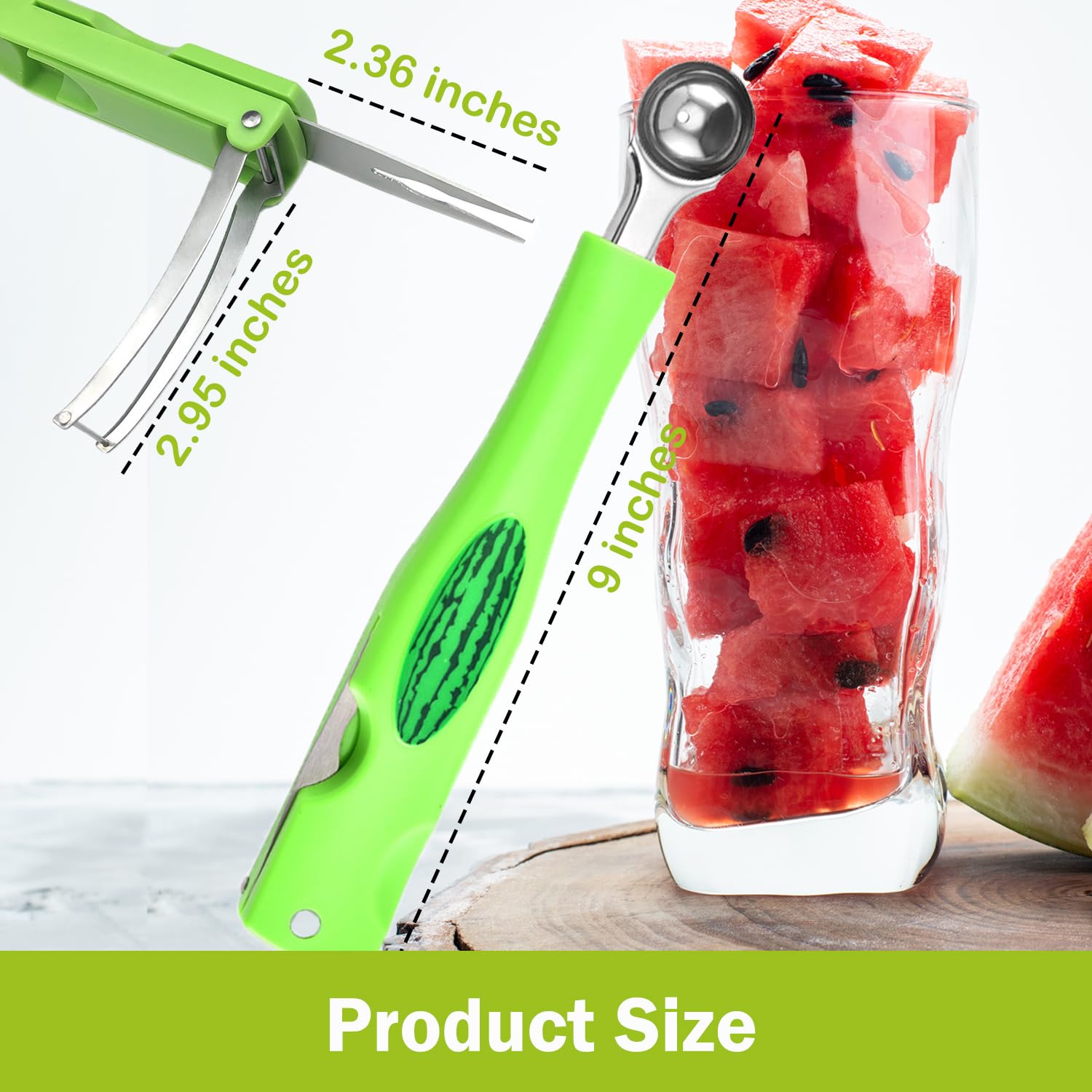 JAYVAR Watermelon Slicer Cutter Knife with Melon Baller Scoop Set - 3-in-1 Fruit Cutting Tool for Watermelons, Cantaloupes & Honeydews | Perfect for Fruit Salads, Ice Cream Toppings & Summer Parties