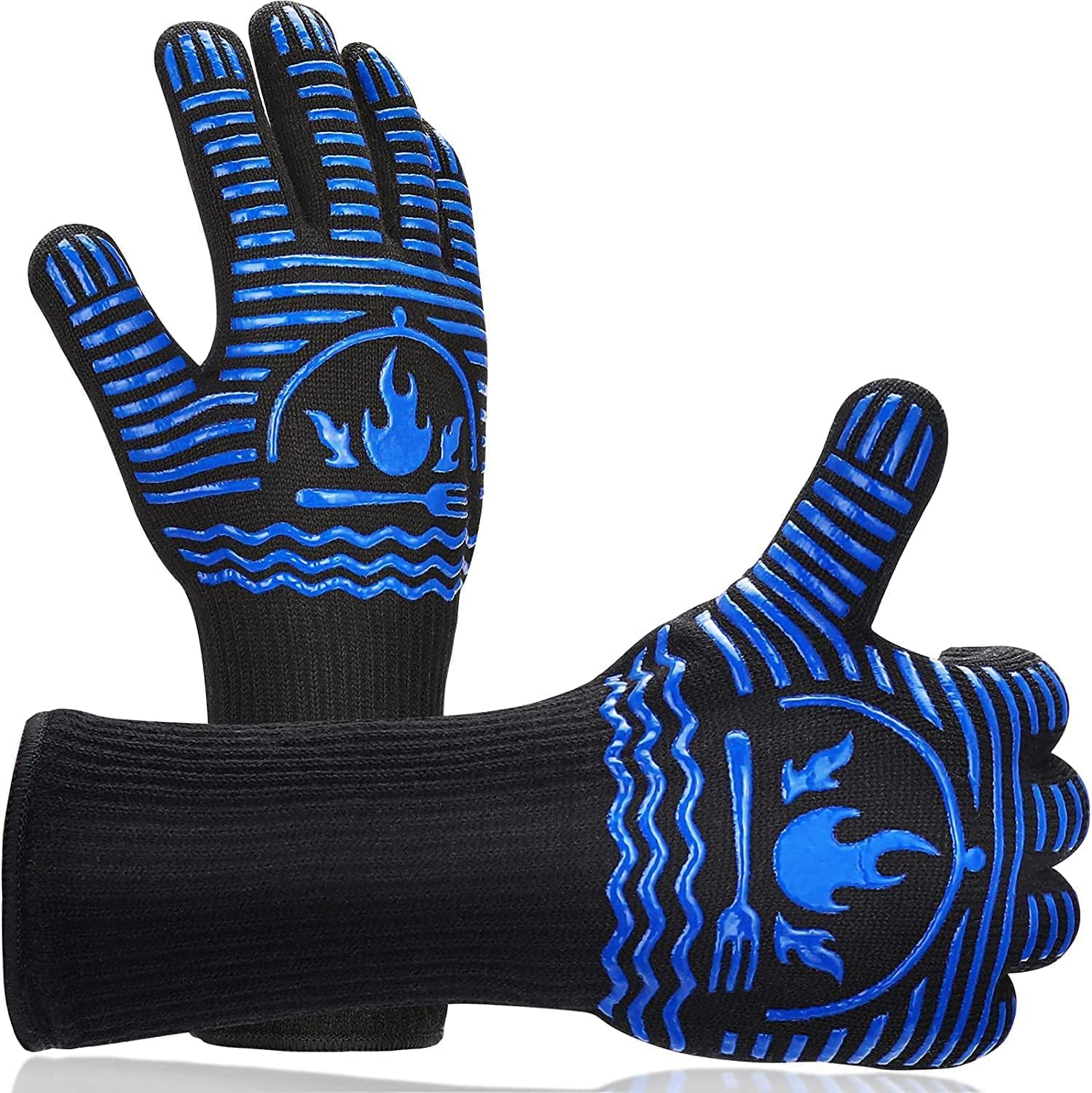 Heat Resistant BBQ Gloves - 1472°F Extreme Heat Protection, Non-Slip Food Grade Silicone Oven Mitts for Grilling, Baking, Smoking & Kitchen Use - Perfect for Outdoor Cooking, Camping & Backyard Barbecues (14 Inch)