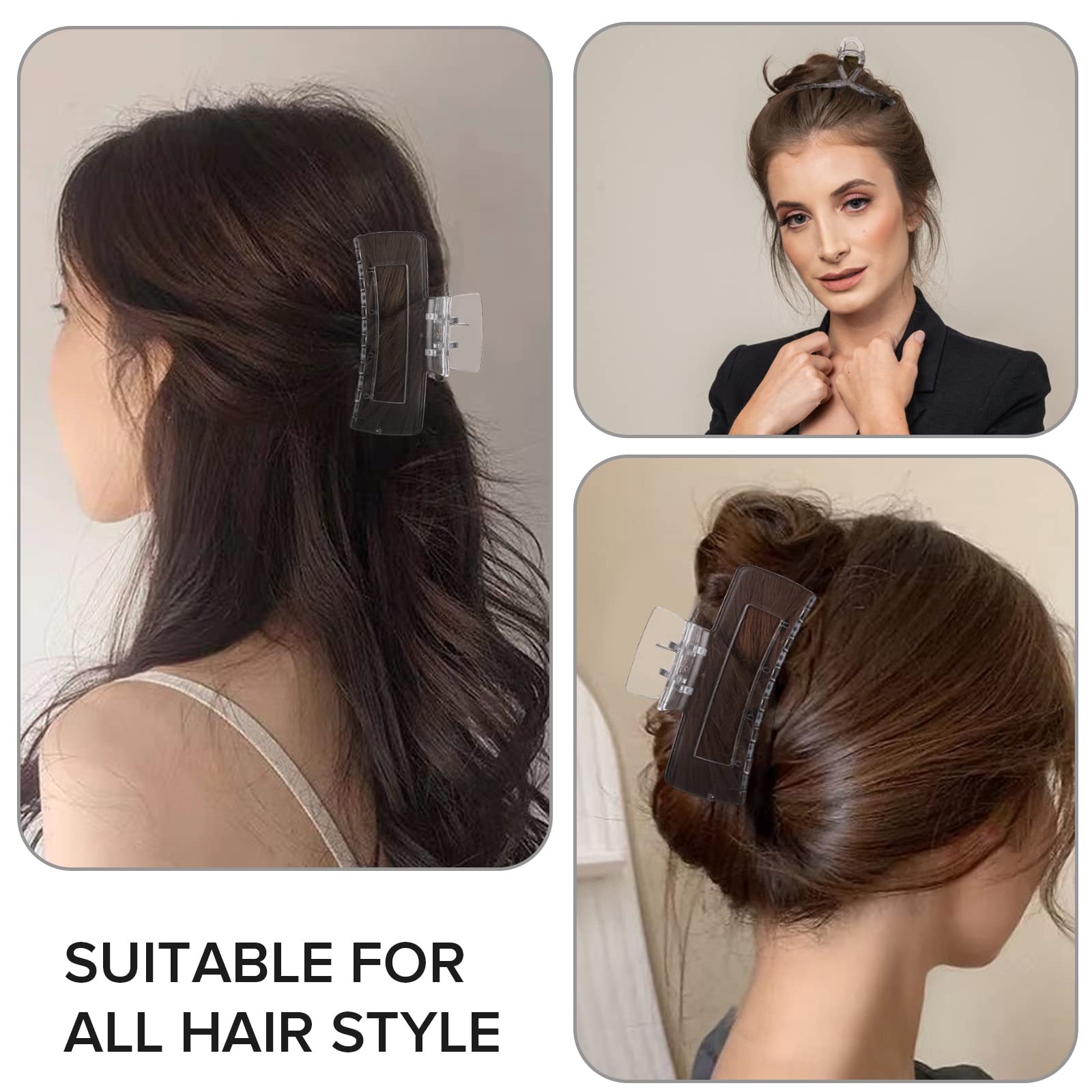 Lusofie 3Pcs Clear Plastic Large Claw Clips for Thick Hair - Strong Hold Hair Clips with Interlocking Teeth, Jumbo Banana Hair Clips for Women & Girls - Perfect for Ponytails, Buns and Everyday Hairstyles