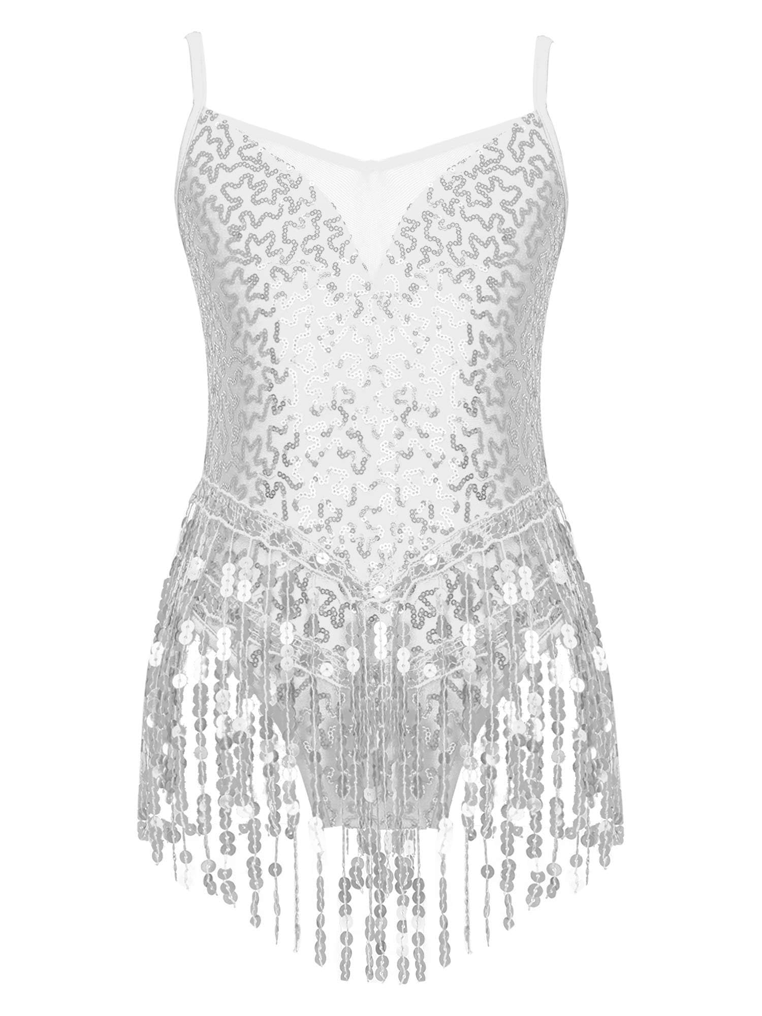CHICTRY Girls Sequins Tassel Hem Latin Dance Dress - Rumba Samba Salsa Jazz Leotard Costume for Kids | Performance, Competition & Stage Wear
