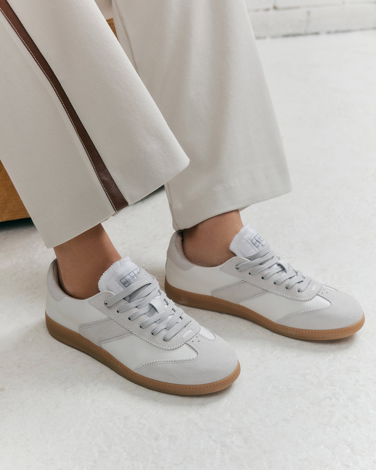 LOLA White & Grey Leather Sneakers for Women - Comfortable Casual Walking Shoes for Everyday Wear, Gym, and Travel