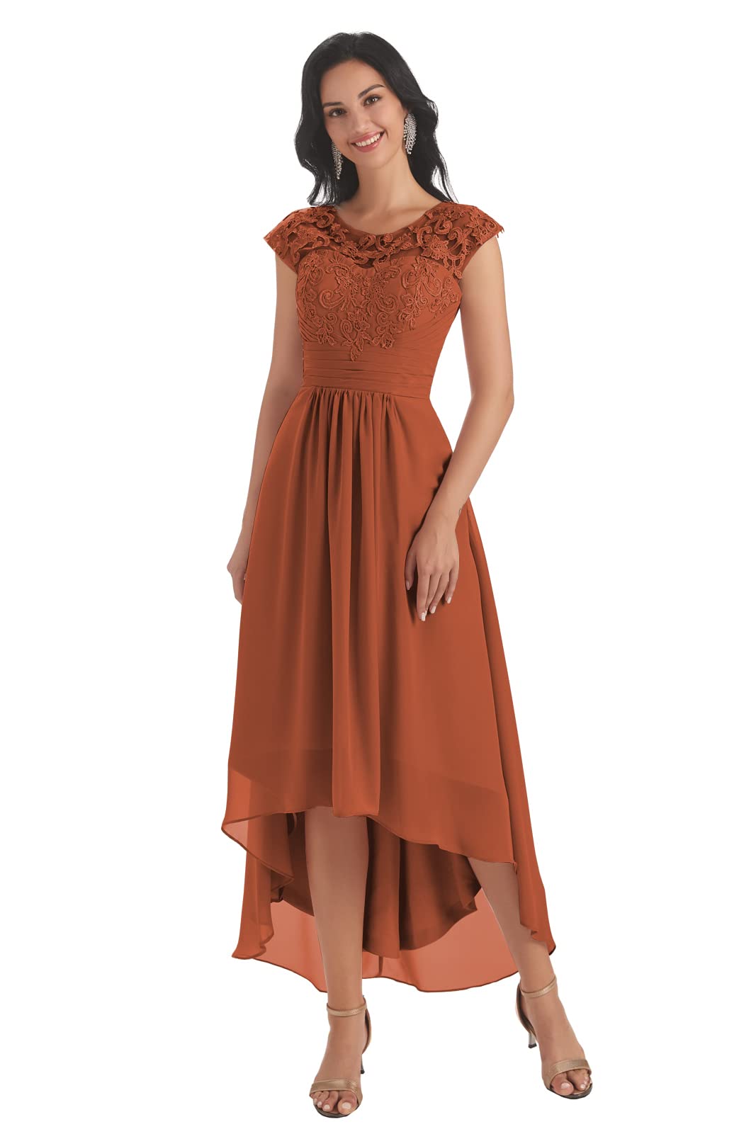 Elegant Women's Lace Bodice Tea-Length Mother of the Bride Dress - Wedding Formal Evening Party Gown for Special Occasions & Celebrations