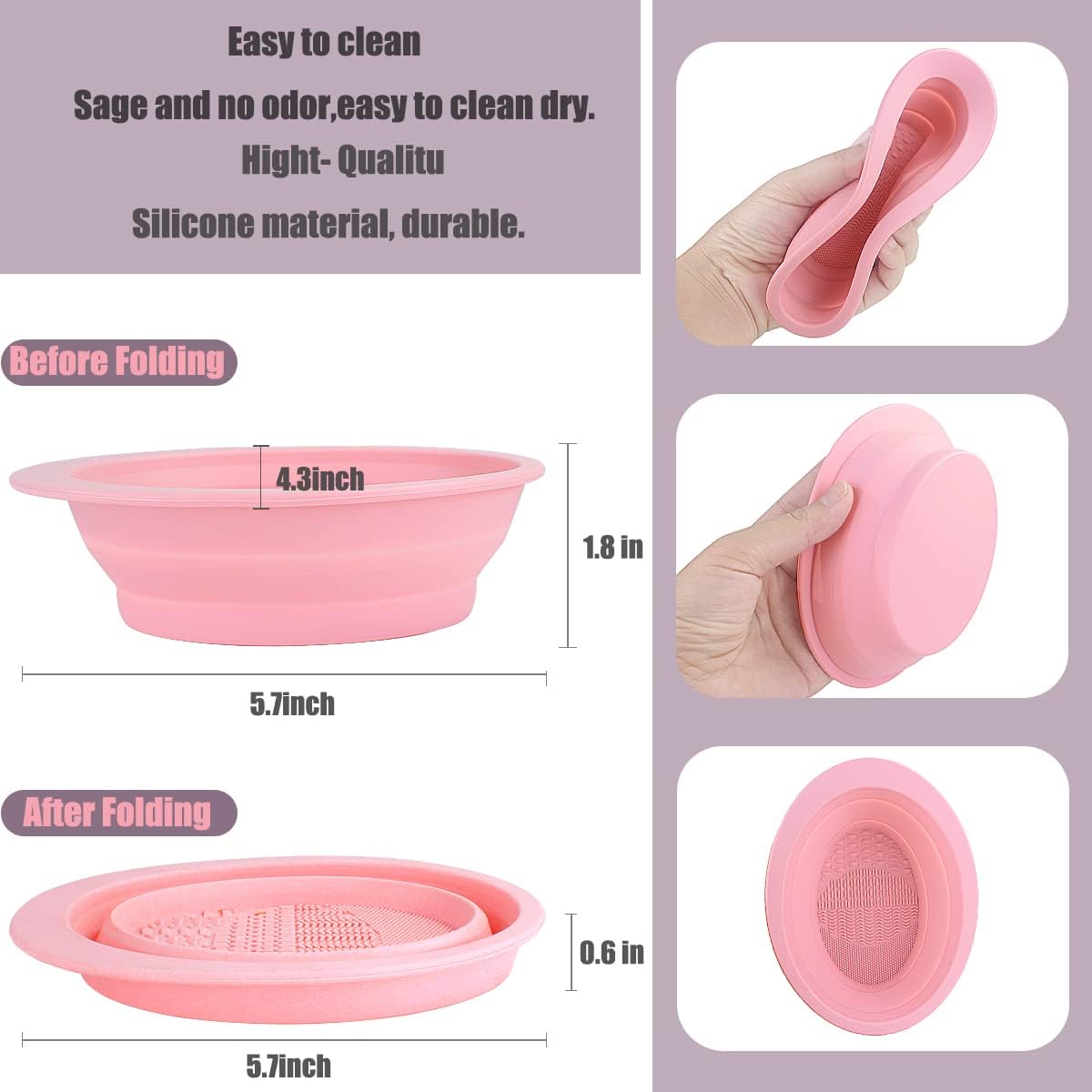 B-LADY Silicone Makeup Brush Cleaning Mat - Foldable Cosmetic Brush Cleaner Pad & Bowl for Makeup Brushes, Sponges & Powder Puffs | Perfect for Home & Professional Makeup Artist Kit Organization