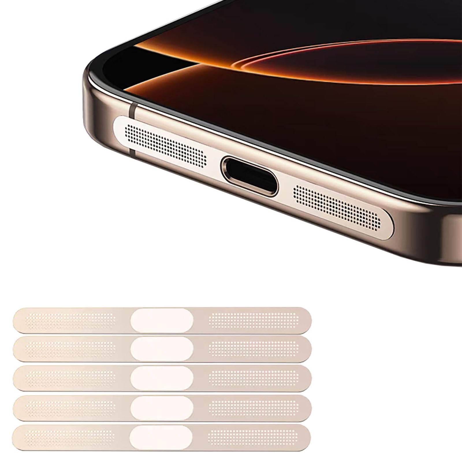5-Pack Dustproof Speaker Mesh Covers for iPhone 16 Pro & 16 Pro Max - Desert Titanium | Anti-Dust Adhesive Protection for Earpiece | Perfect for Outdoor, Gym & Travel Use