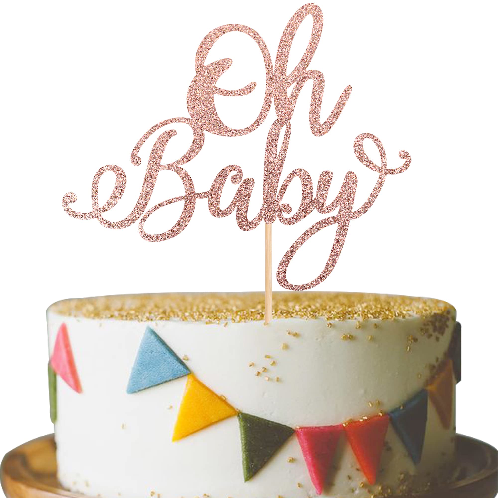 Oh Baby Cake Topper - Rose Gold Glitter Baby Shower Decorations for Baptism, Gender Reveal & Birthday Parties (1 Pack) - Perfect for Baby Showers, Christenings & Kids Celebrations