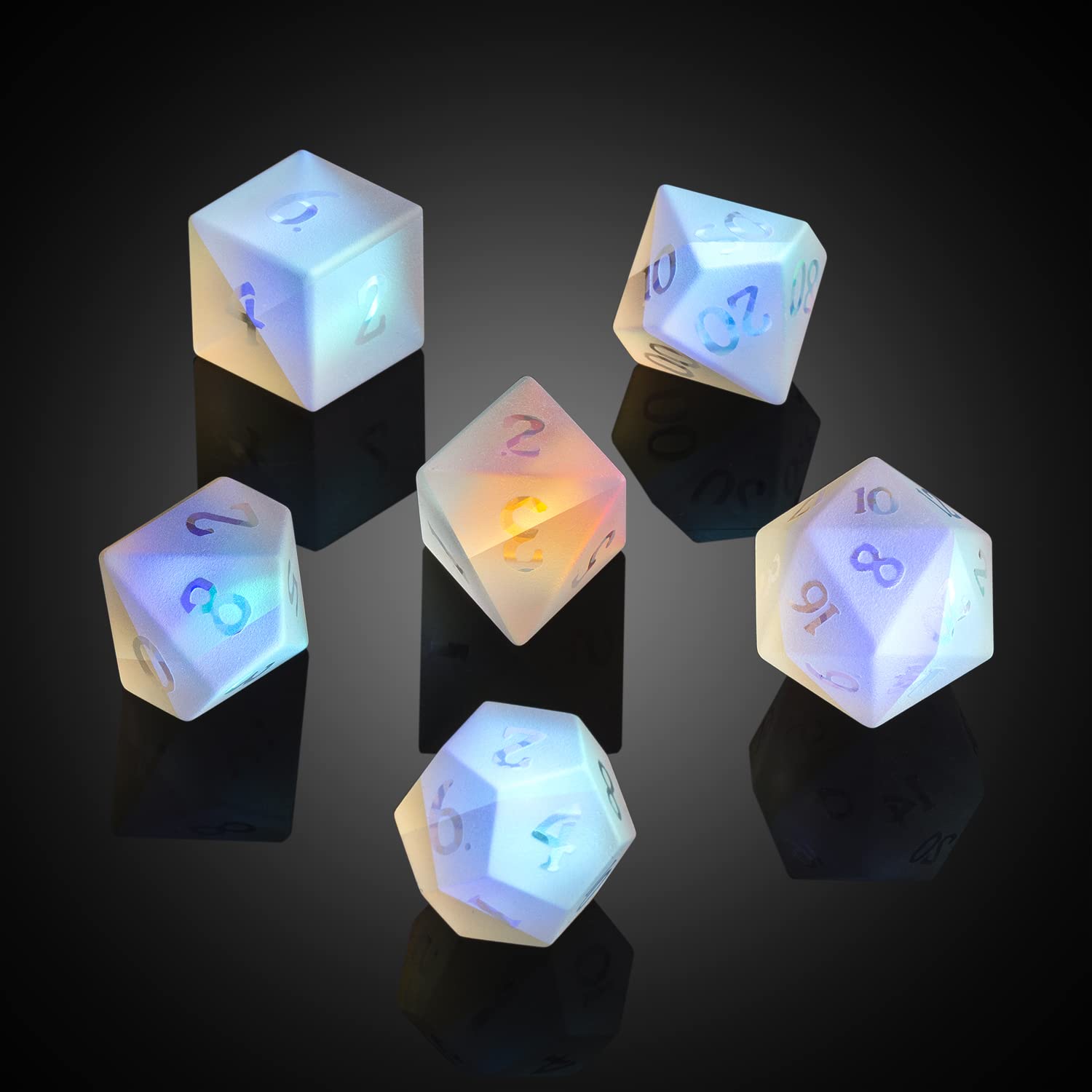 Frosted Rainbow Glass Dice Set - 7-Piece DND Dice for Dungeons & Dragons, Tabletop RPG Games | Durable Matt Glass D&D Dice with Gift Box | Perfect for Gifts, Campaigns & Collectors