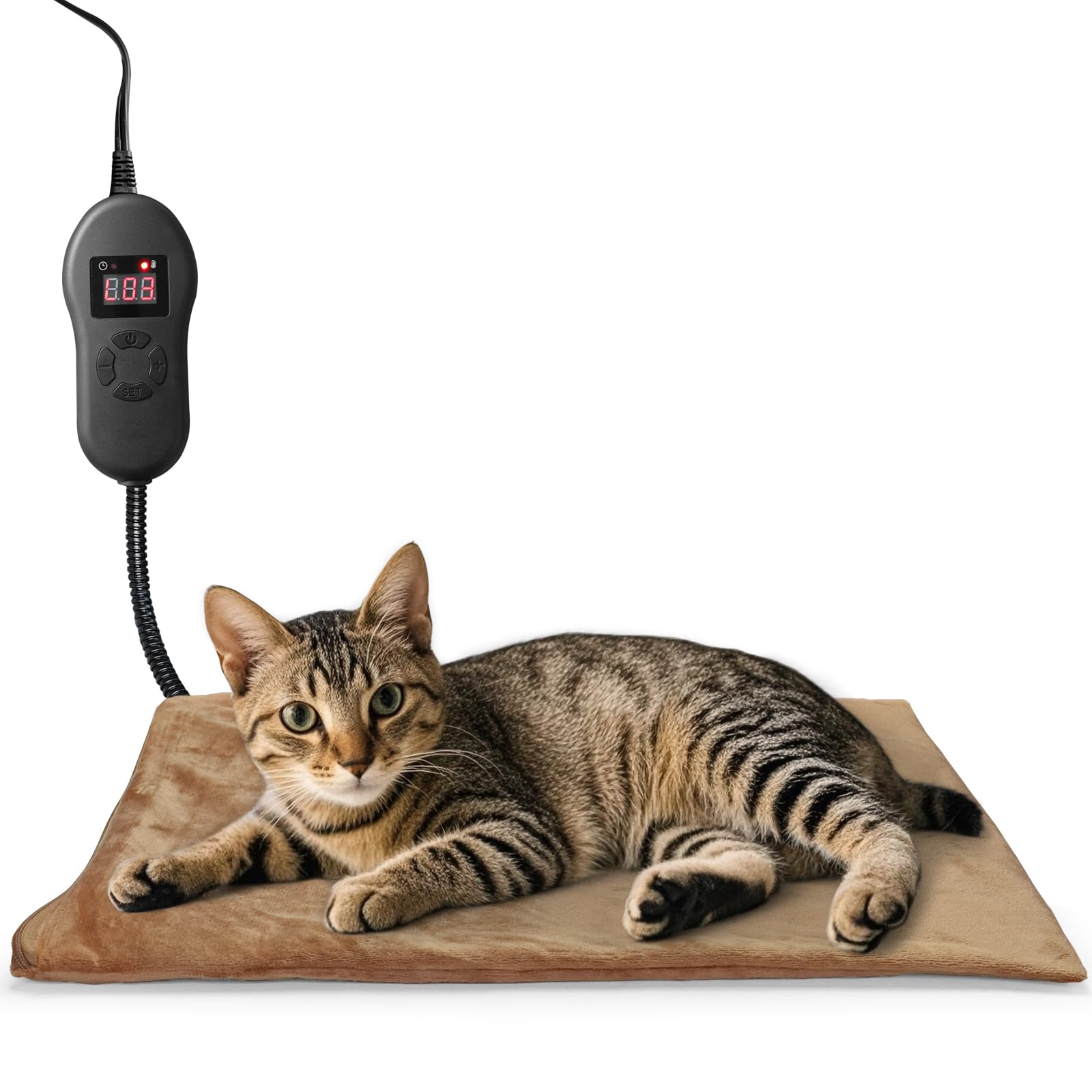 NAMOTEK Adjustable Temperature Pet Heating Pad with Timer - Waterproof Electric Heated Mat for Dogs & Cats - Chew-Resistant Cord & Auto Shut-Off - Perfect for Winter Warmth, Arthritis Relief & Indoor Pet Comfort