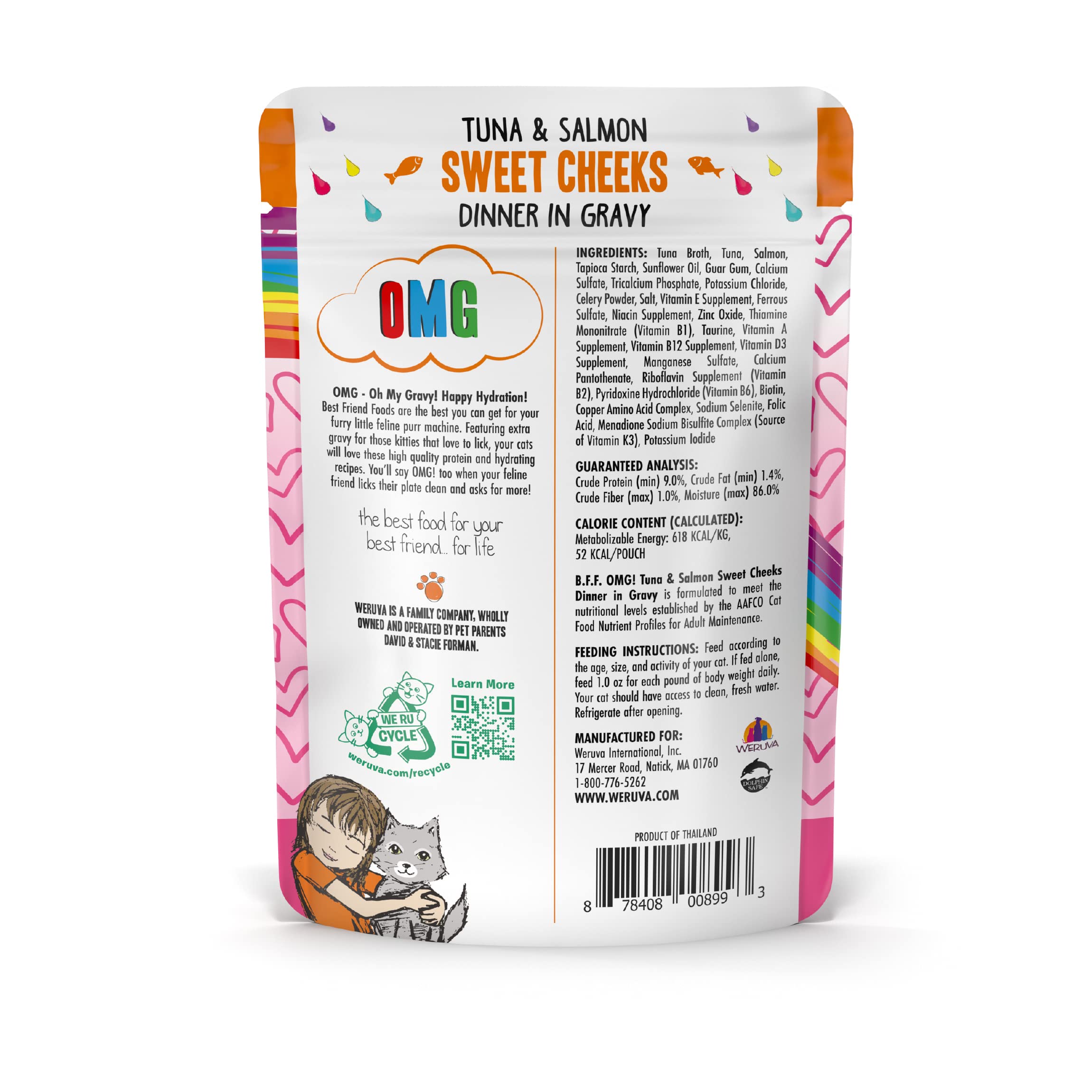 Weruva B.F.F. OMG Tuna & Salmon in Gravy Wet Cat Food - Grain-Free, High Protein, Natural Ingredients for Adult Cats - 3oz Pouch (Pack of 12) - Perfect for Mealtime, Travel & Treats