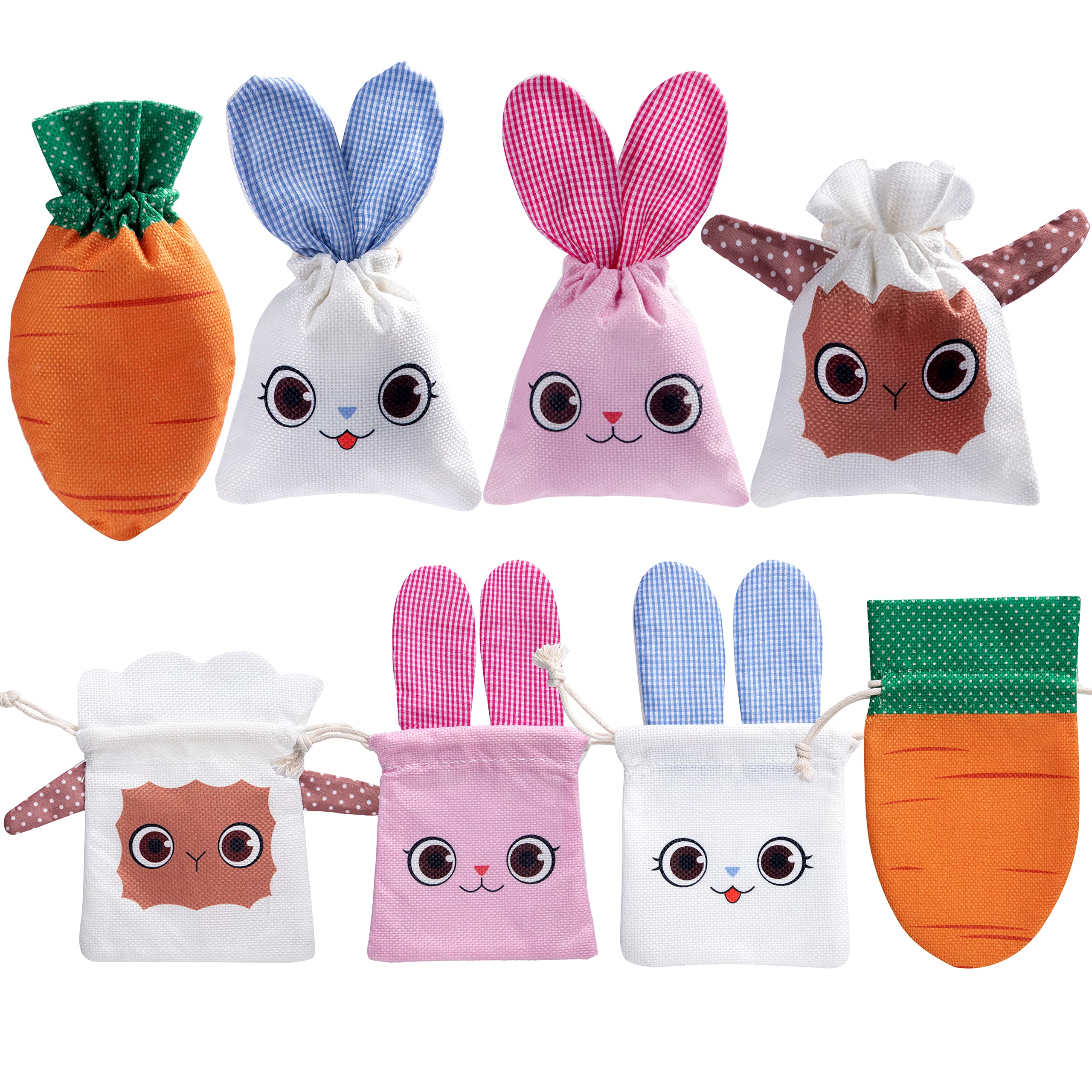 12 Pack Easter Canvas Gift Bags - Bunny, Carrot & Rabbit Drawstring Tote Bags for Kids Easter Party Favors, Easter Egg Hunt & Basket Stuffers | Cute Easter Treat Bags for Candy, Gifts & Decorations (Perfect for Classroom Parties, Easter Celebrations & Spring Festivals)