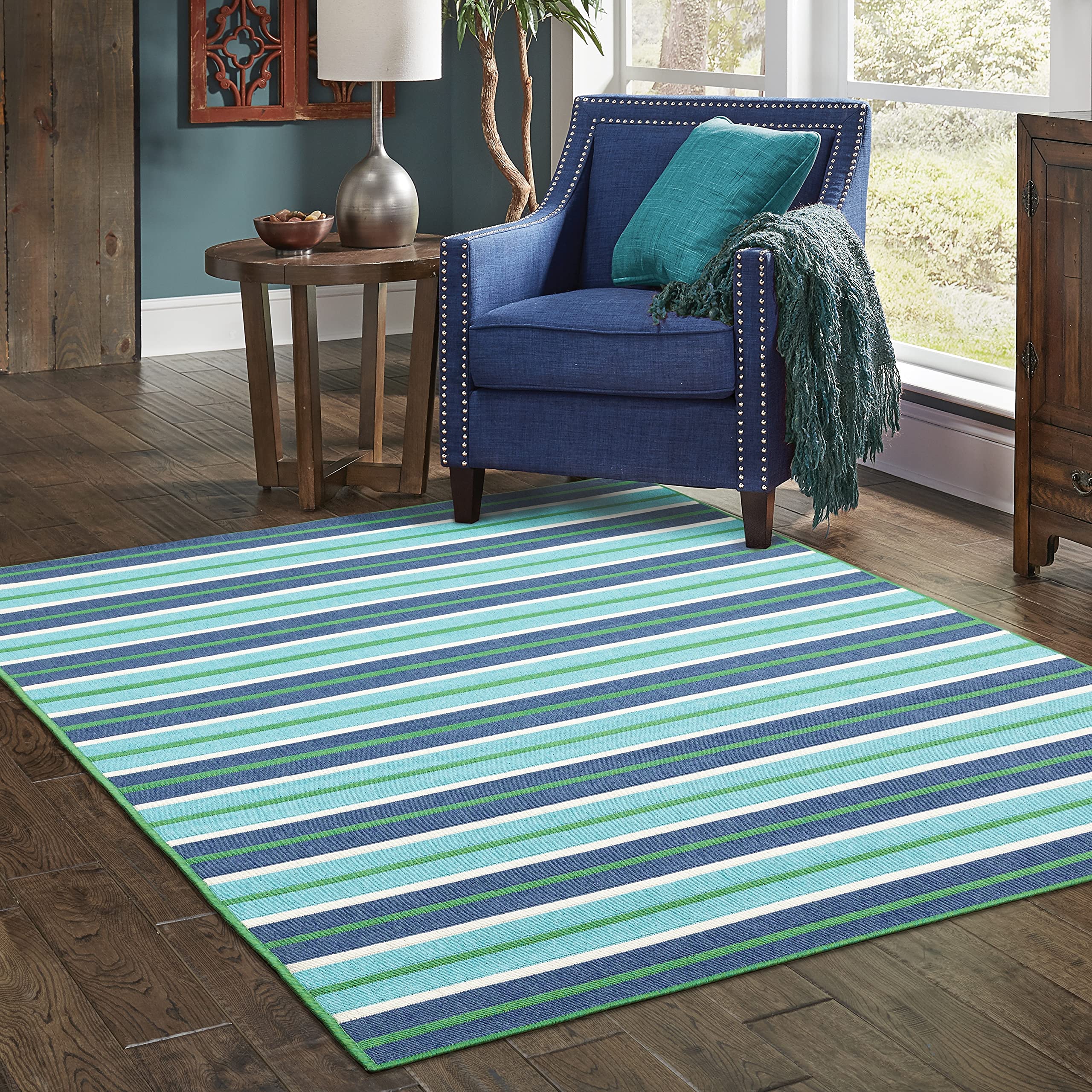 Martinique Feeling The Blues Striped Indoor Outdoor Rug - 3'7