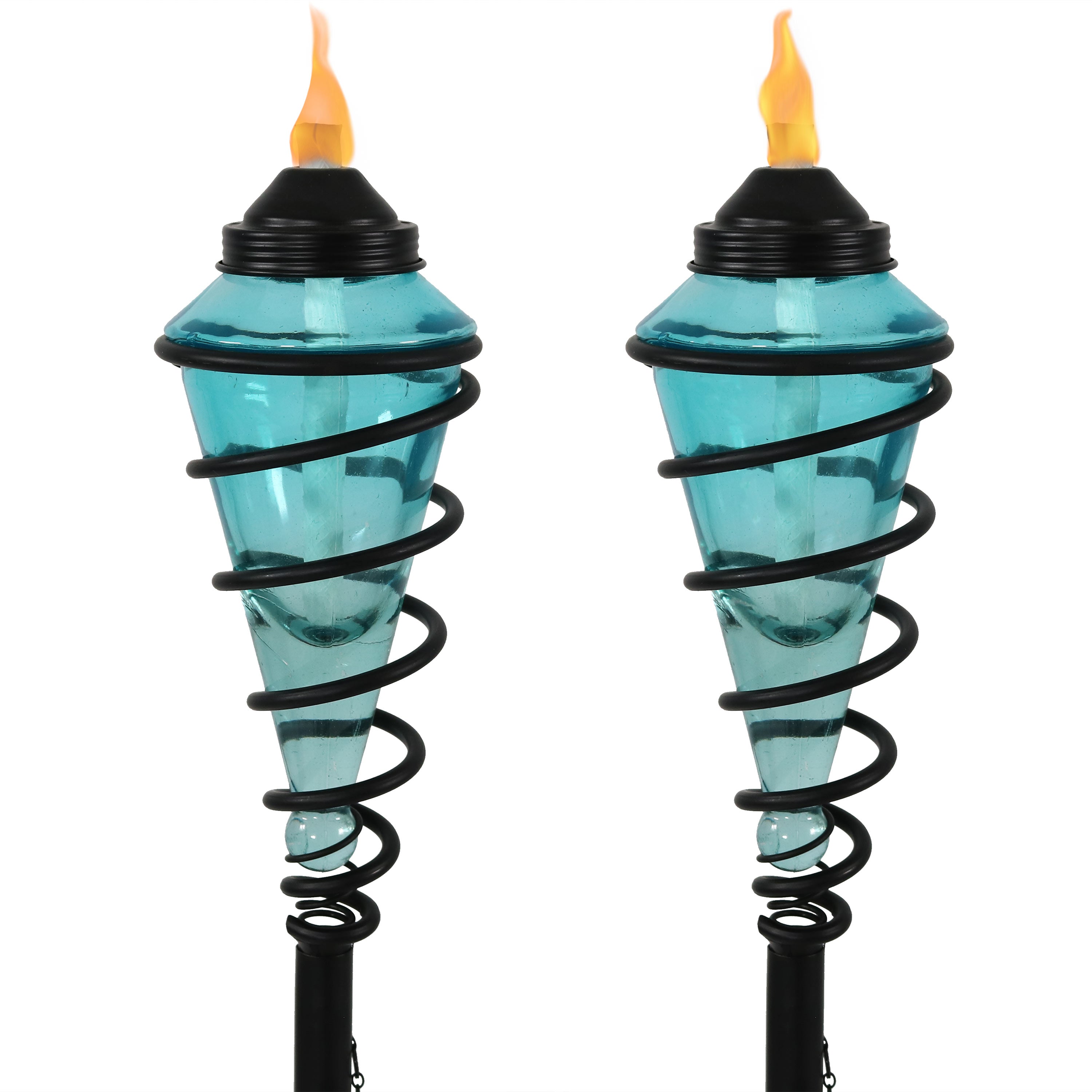 Sunnydaze Adjustable Height Metal Swirl Glass Outdoor Lawn & Patio Torch - Decorative Lighting for Backyard, Garden, Poolside & Outdoor Parties
