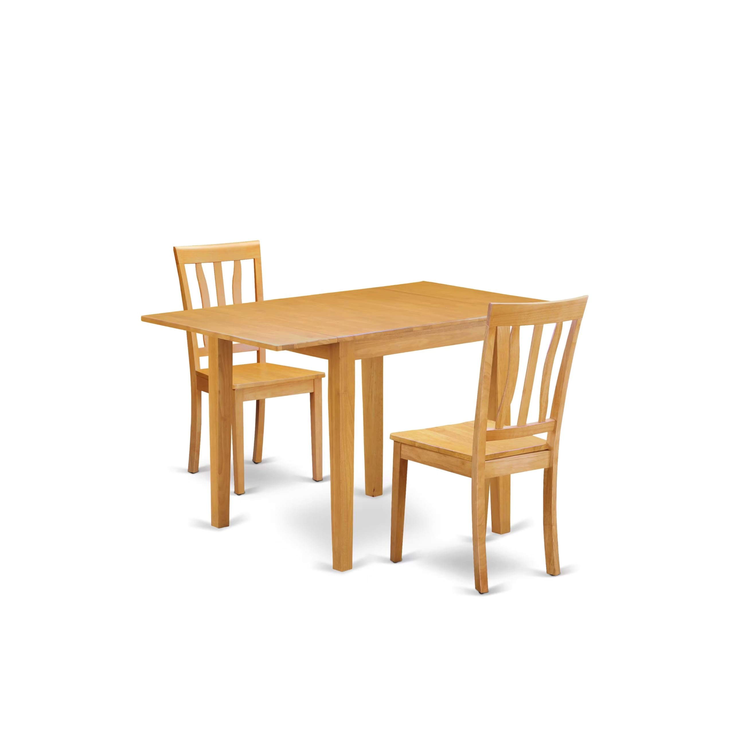 East West Furniture NDAN3-OAK-W 3-Piece Oak Dining Set with Drop-Leaf Table & 2 Wood Chairs (30x48 Inch) - Perfect for Small Spaces, Breakfast Nooks & Cozy Apartments