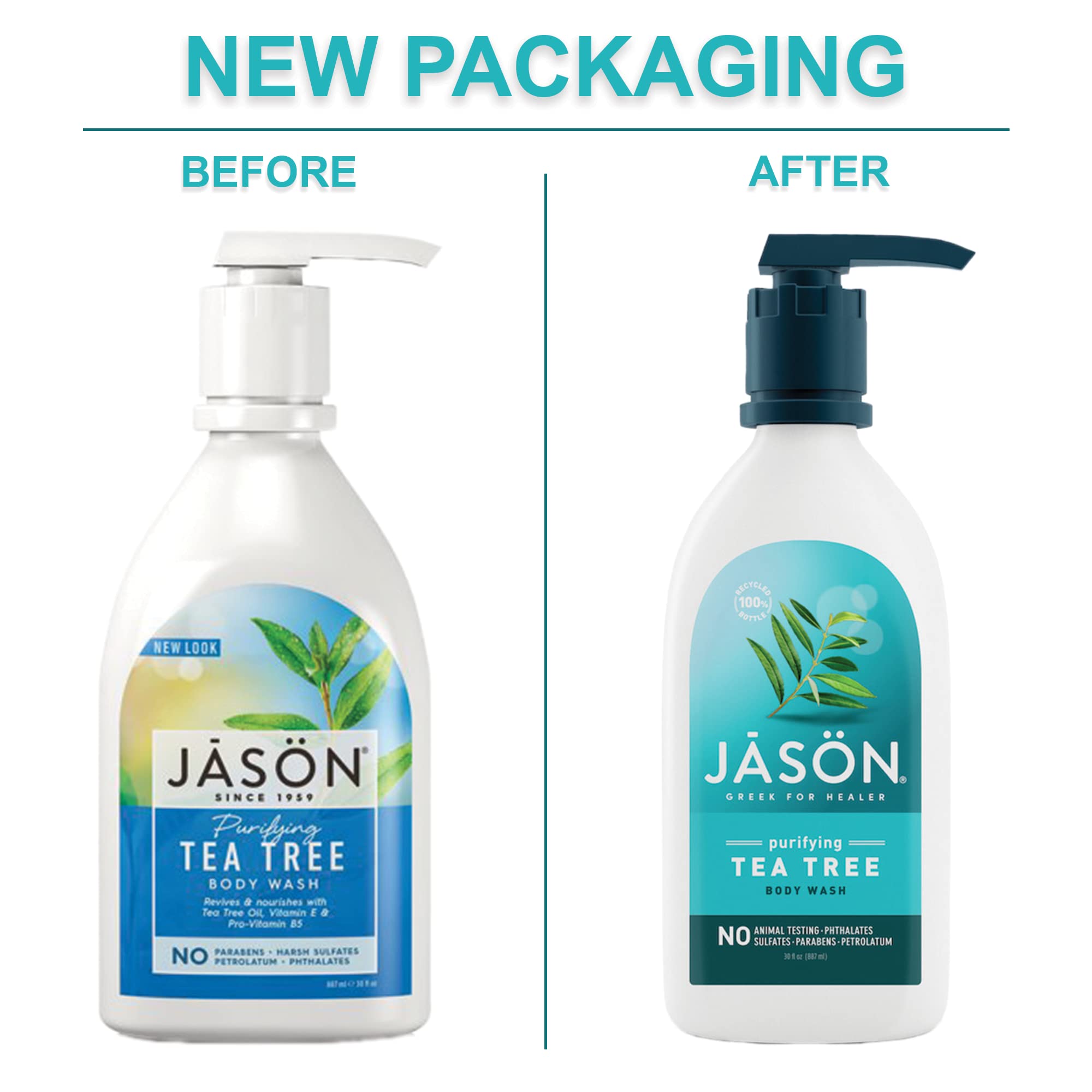 JASON Tea Tree Purifying Body Wash 30oz for Sensitive Skin - Natural Cleansing & Moisturizing Shower Gel - Perfect for Acne-Prone Skin & Daily Detox