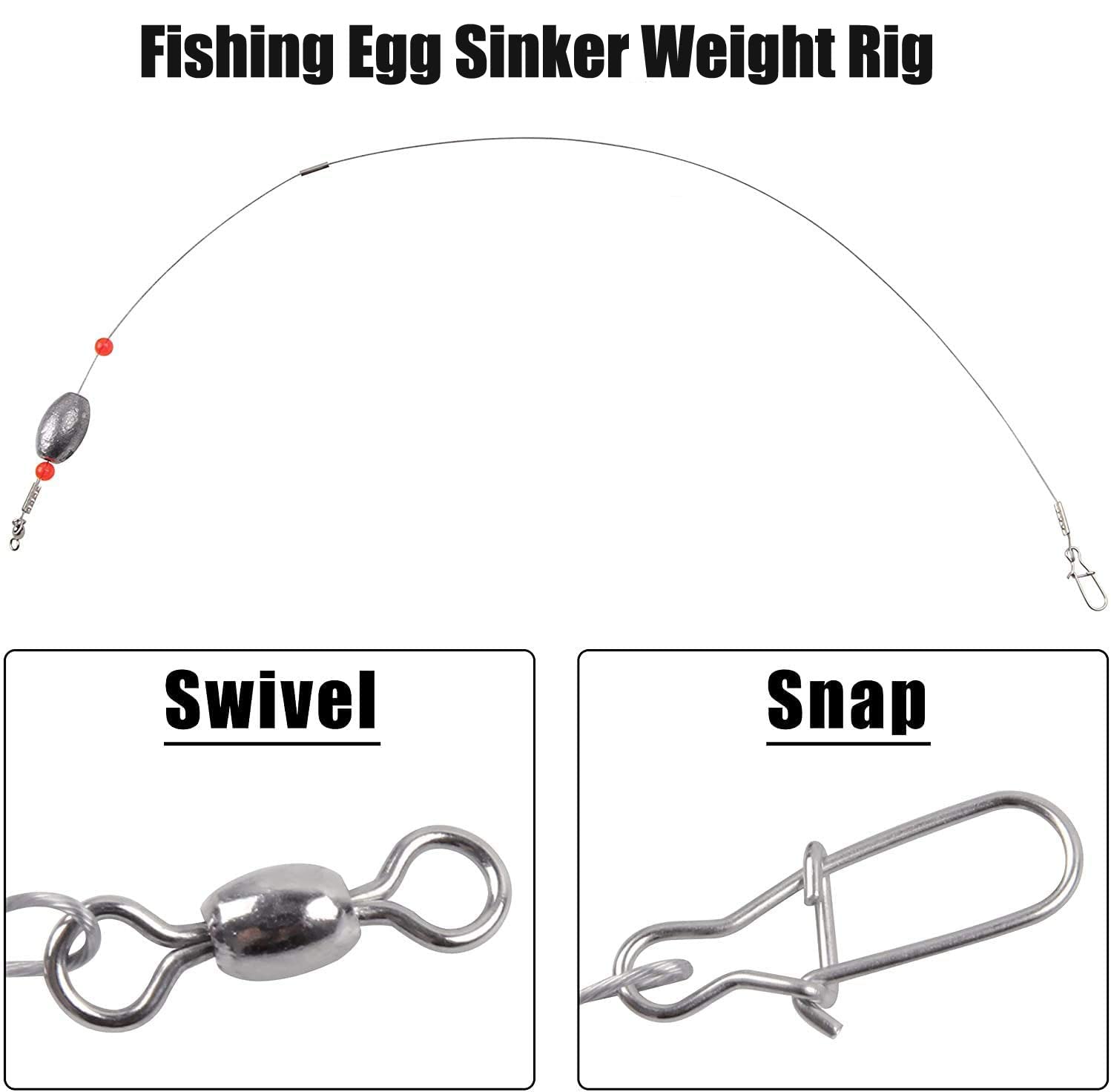 6pcs Saltwater Fishing Egg Sinker Weight Rigs with Wire Leader, Swivels & Snap - Ideal for Flounder, Grouper Bottom Fishing | Perfect for Deep Sea & Shoreline Angling