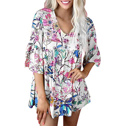 Women's Casual Leopard Print O-Neck 3/4 Sleeve T-Shirt Blouse - Summer Fashion Top (White, Medium) | Perfect for Office Wear, Date Nights & Weekend Outfits