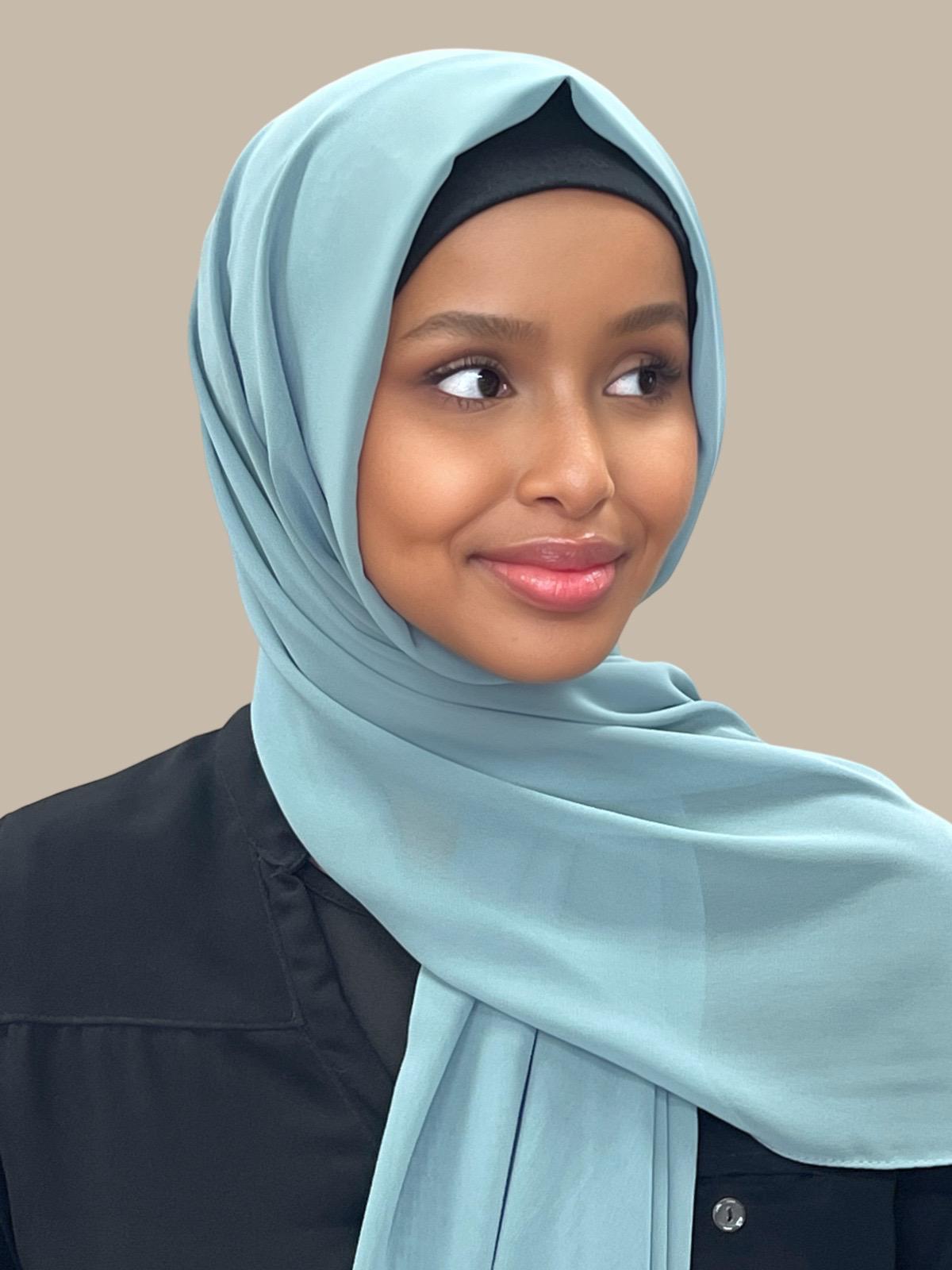 Luxury Chiffon Hijab Scarf - Soft Pale Cyan Muslim Headscarf for Women - Perfect for Prayer, Modest Fashion & Everyday Wear