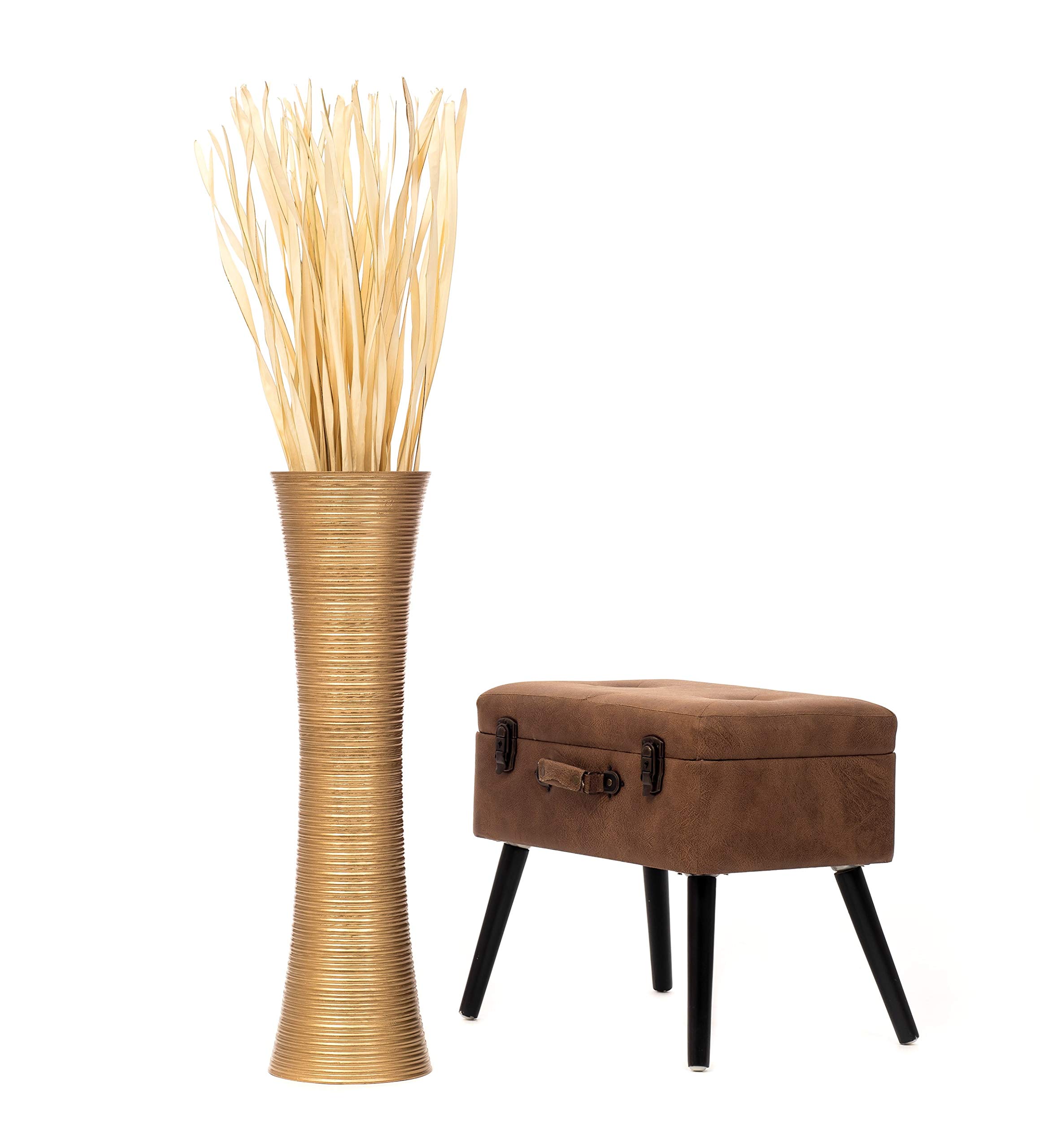 Leewadee 28 Inch Large Gold Floor Vase - Wooden Farmhouse Decor for Flowers, Fake Plants & Pampas Grass | Elegant Home Decor for Living Room, Entryway & Wedding Centerpieces