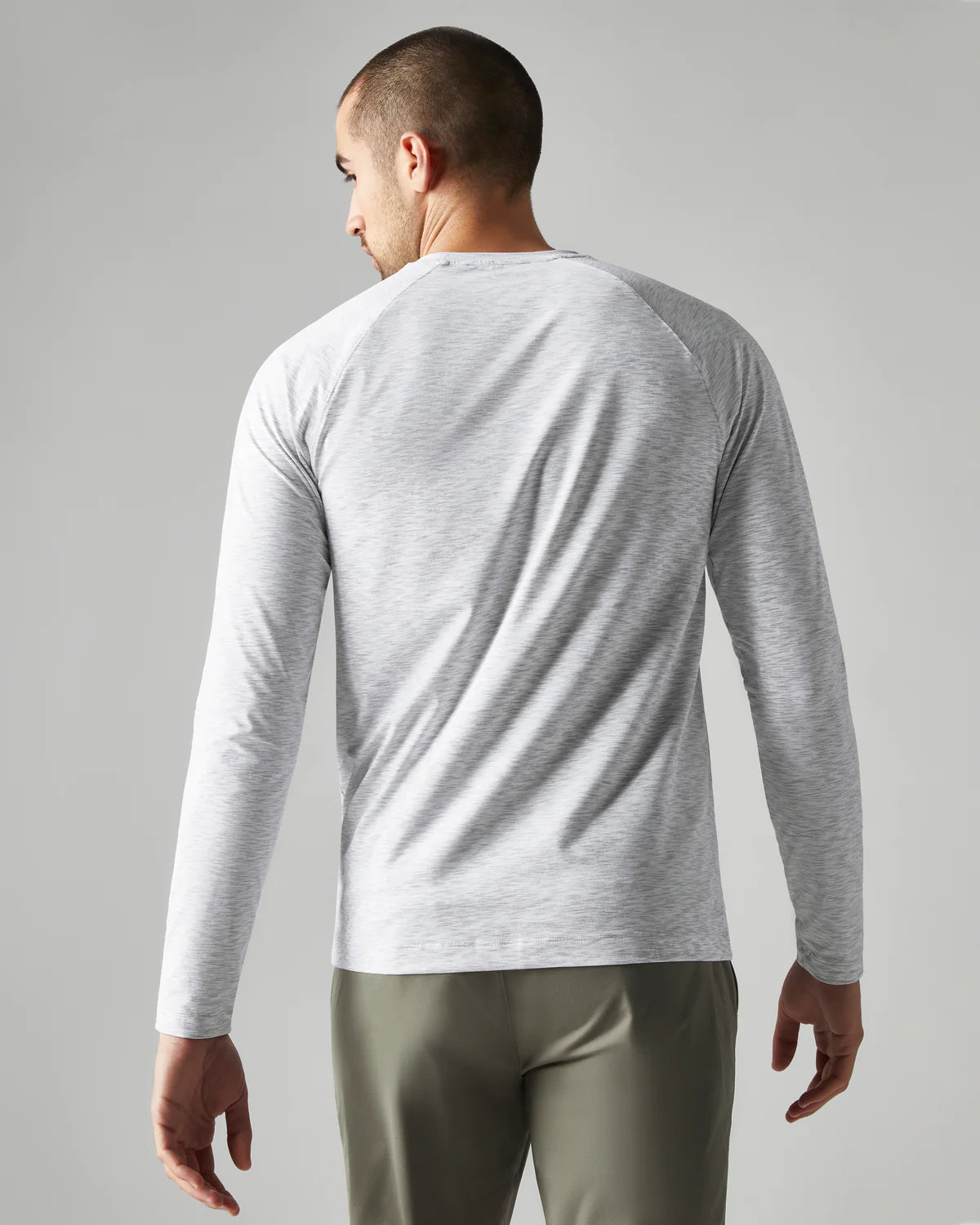 Rhone Men's Reign Long Sleeve Trim Fit T-Shirt - Gray Space Dye Performance Shirt for Gym, Running & Casual Wear | Moisture-Wicking & Breathable Fabric