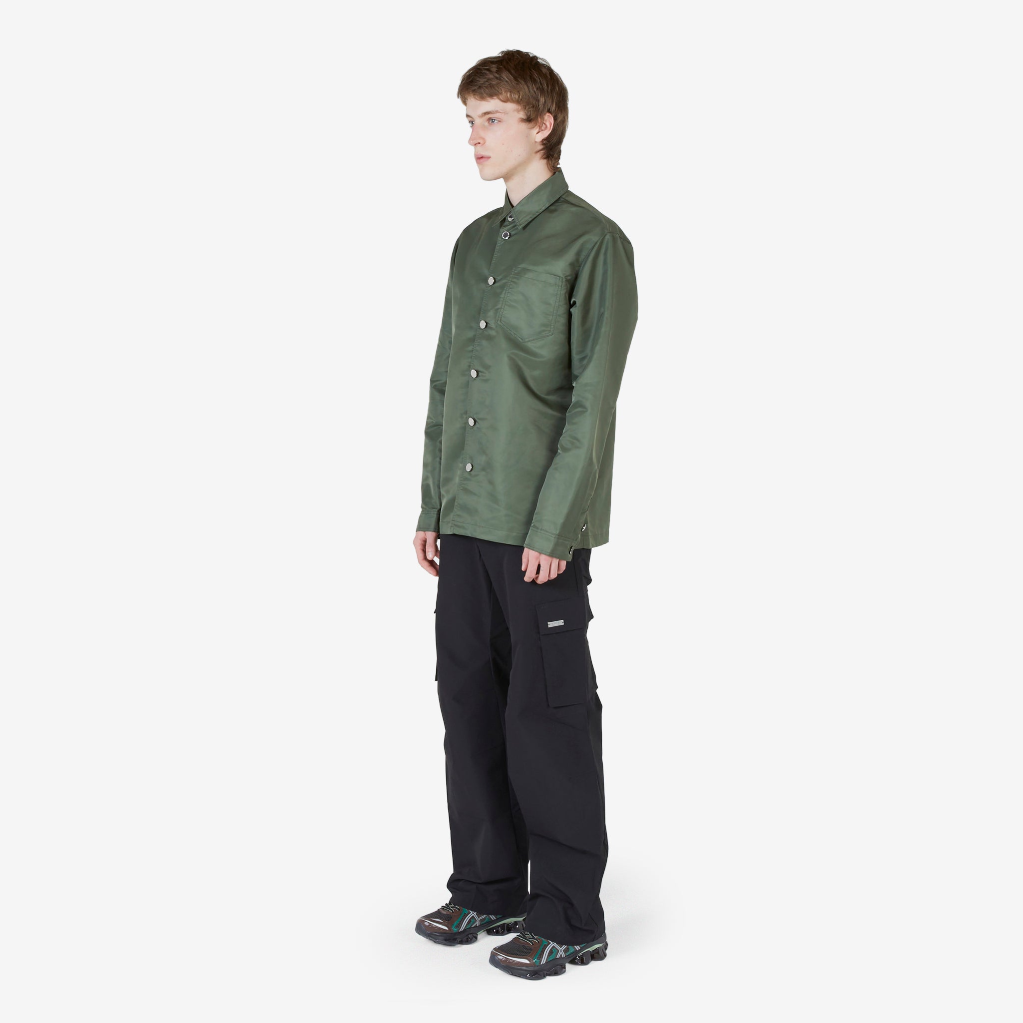 Men's Nylon Camp Collar Shirt in Army Green - Lightweight Travel & Outdoor Casual Shirt for Hiking, Beach, and Summer Adventures
