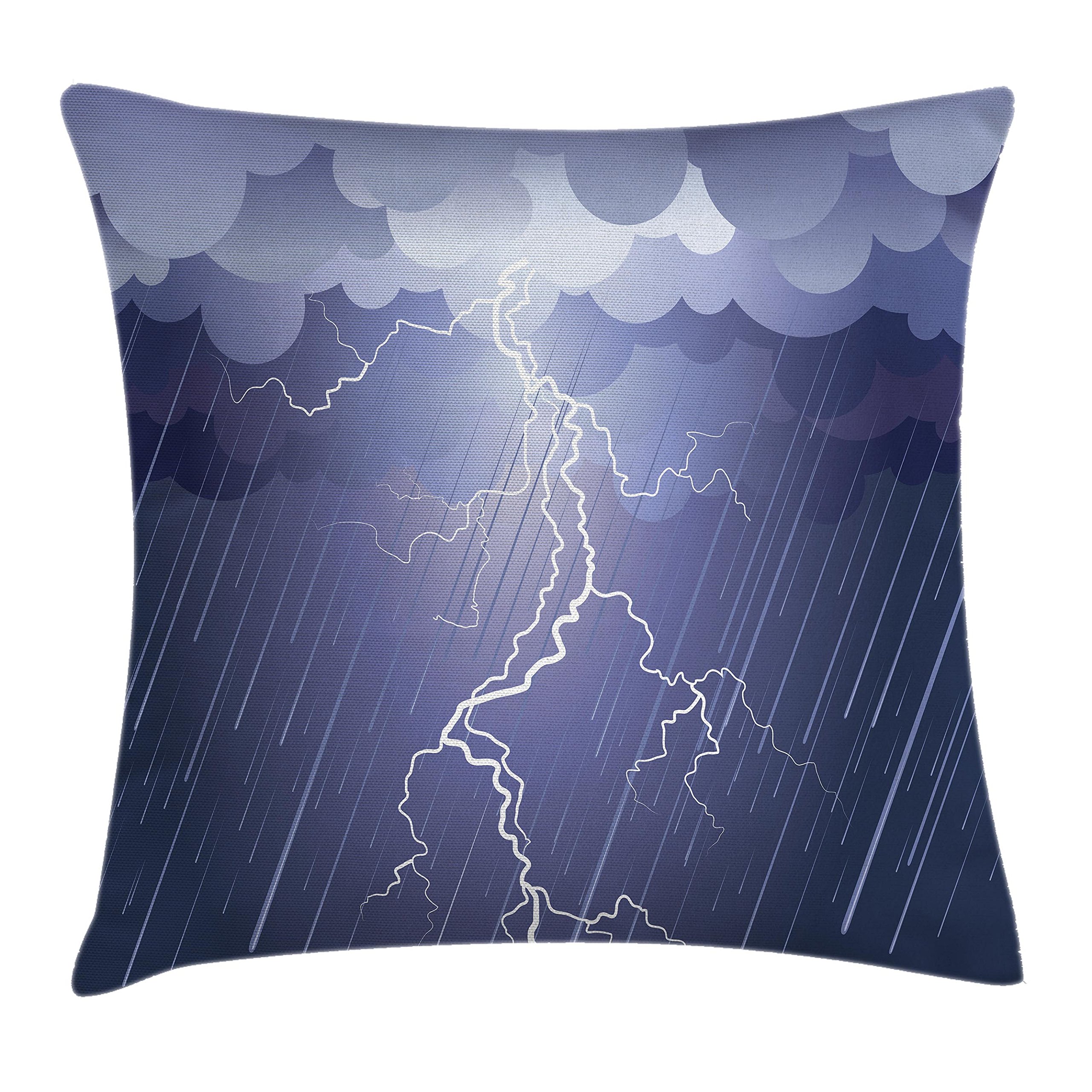 Ambesonne Lightning Strike Thunderstorm Pillow Cover - 36x36 Inch Blue Square Cushion Case with Electric Bolt Design, Perfect for Living Room, Bedroom & Outdoor Decor