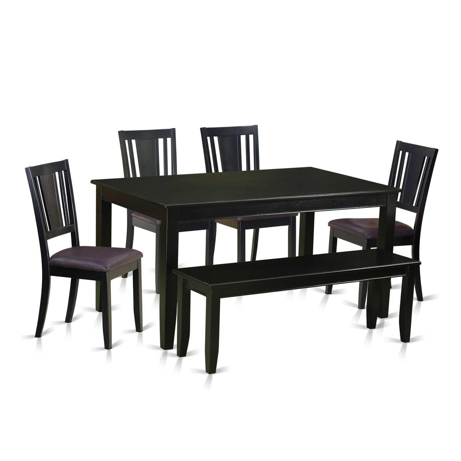 East West Furniture DULE6-BLK-LC 6-Piece Kitchen Dining Set with Table, 4 Chairs, and Bench – Perfect for Small Spaces and Family Gatherings