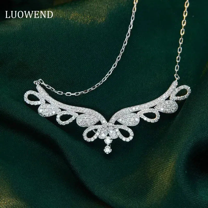 18K White Gold Angel Wings Diamond Pendant Necklace for Women - 1.06 Carat Real Natural Diamond, Luxury Engagement Jewelry Gift for Anniversary, Valentine's Day & Special Occasions
