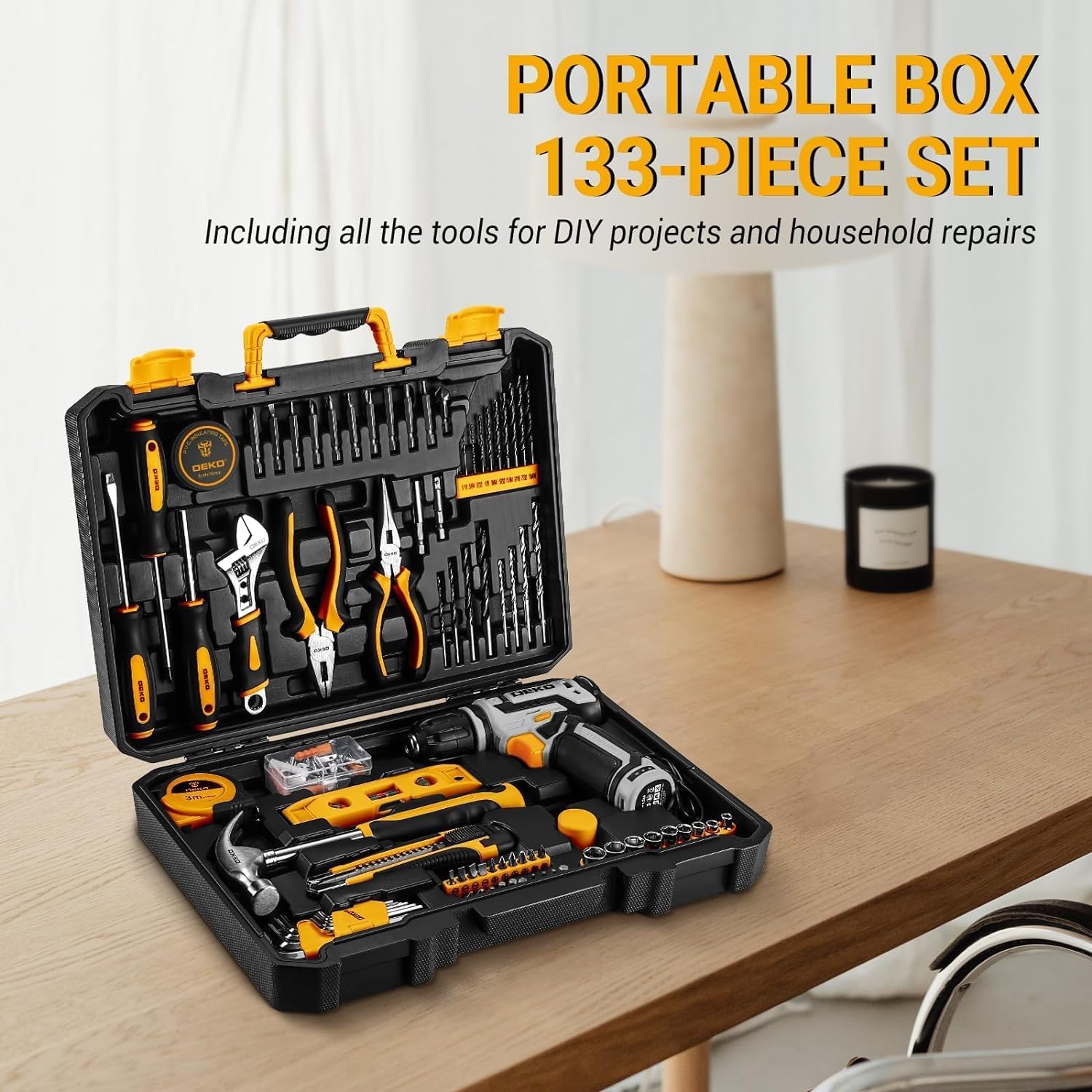 **DEKOPRO 12V Cordless Drill Tool Set Kit - Electric Drill Driver with Battery & Case for Home DIY, Hand Repair & Woodworking Projects**