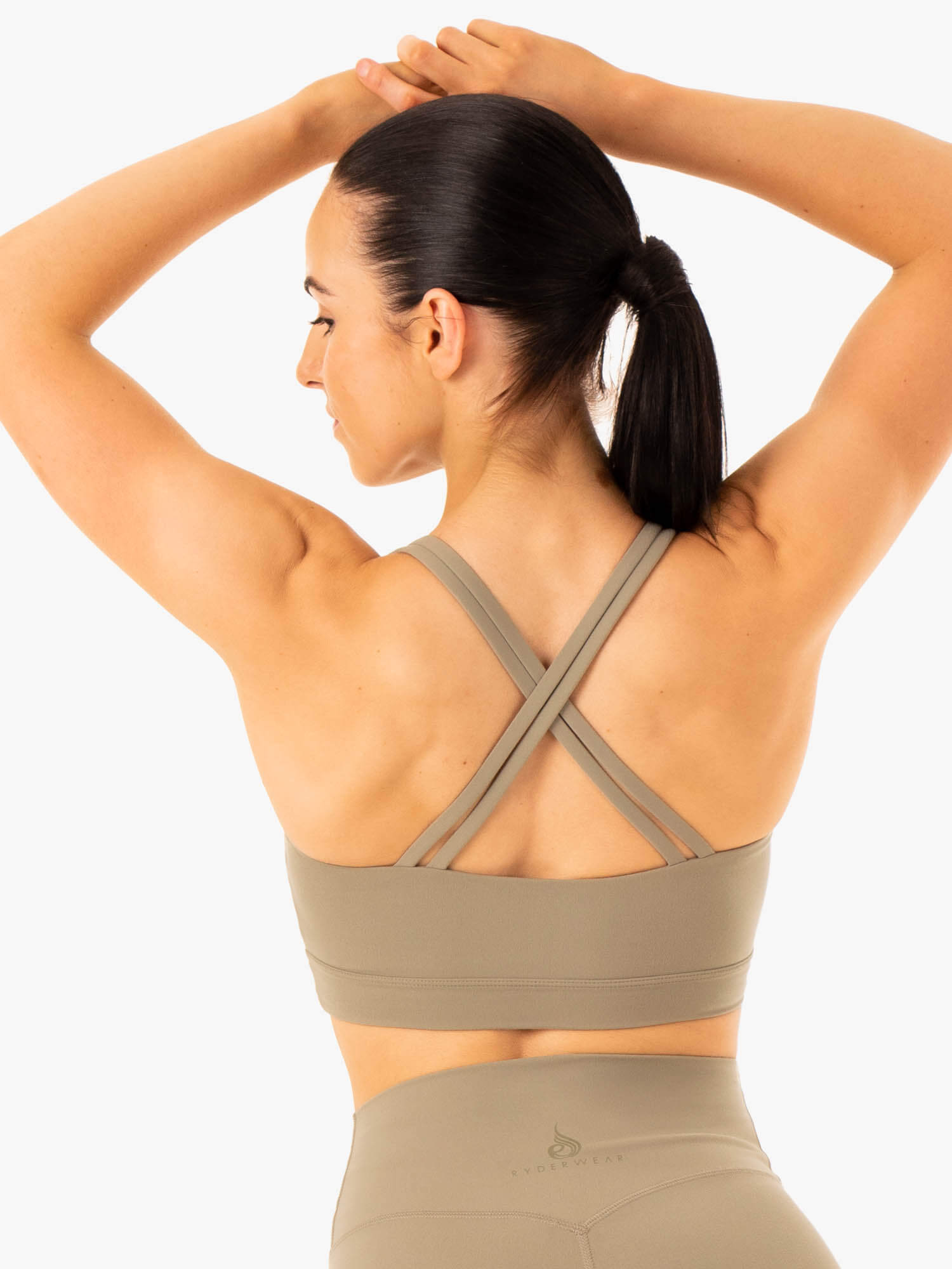 NKD Refine Sports Bra for Women - High Support Workout Top in Khaki - Perfect for Yoga, Running & Gym
