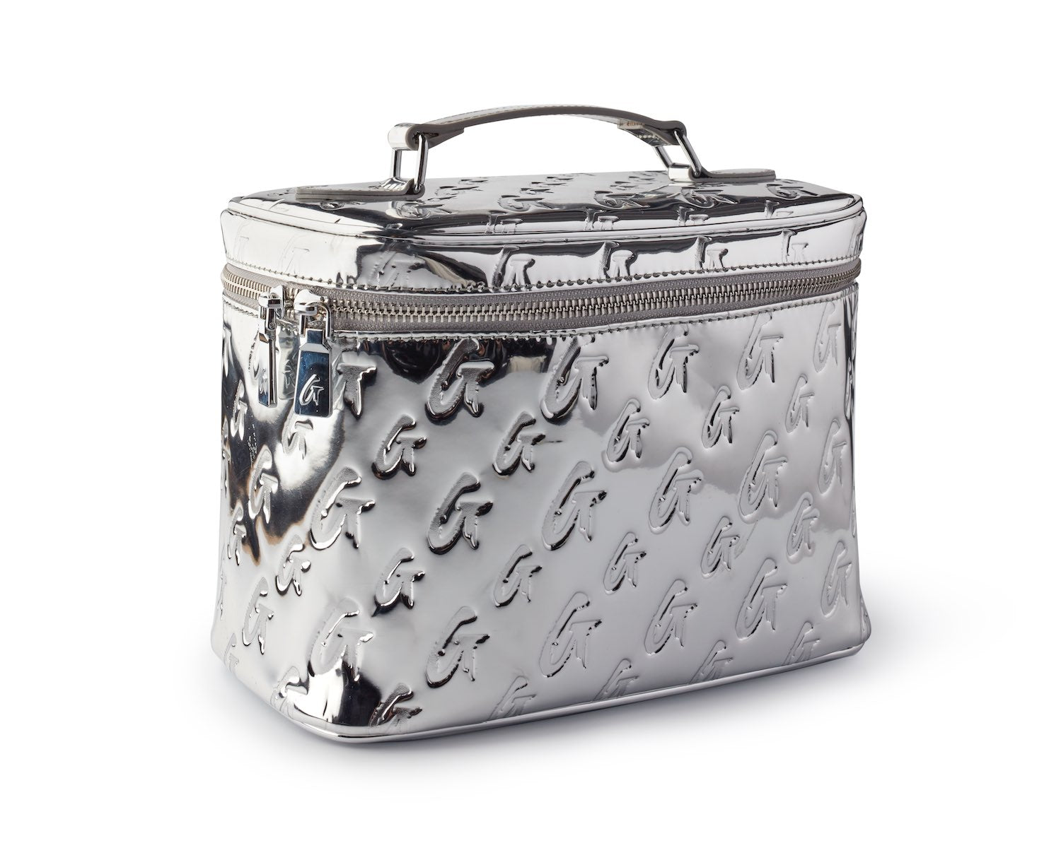 Large Metallic Monogram Toiletry Bag for Women & Men - Silver Shiny Travel Cosmetic Case - Perfect for Gym, Vacation & Business Trips