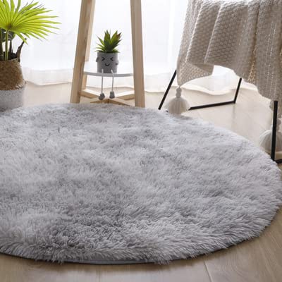 Fluffy Anti-Slip Round Tie-Dye Gradient Shaggy Plush Area Rug - Soft Home Decor Floor Carpet Mat for Living Room, Bedroom & Sofa Chair (100cm/39in Diameter) - Perfect for Cozy Spaces, Kids Play Areas & Home Styling