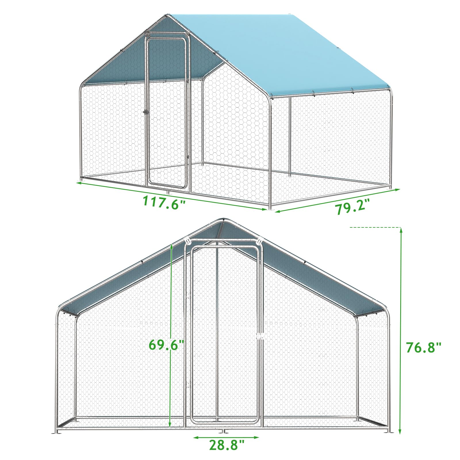 Large Metal Chicken Coop with Waterproof UV-Resistant Cover - 9.8'x6.6'x6.4' Outdoor Poultry Pen for Chickens, Ducks & Rabbits - Durable Backyard Farm Animal Shelter for Free Range & Protection