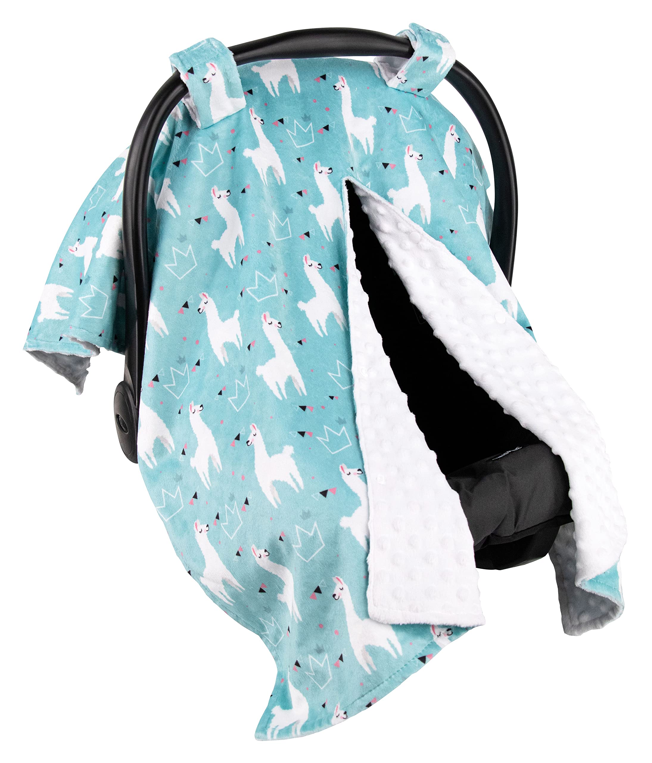 Premium Minky Baby Car Seat Cover - Soft Aqua Llama Design, 40