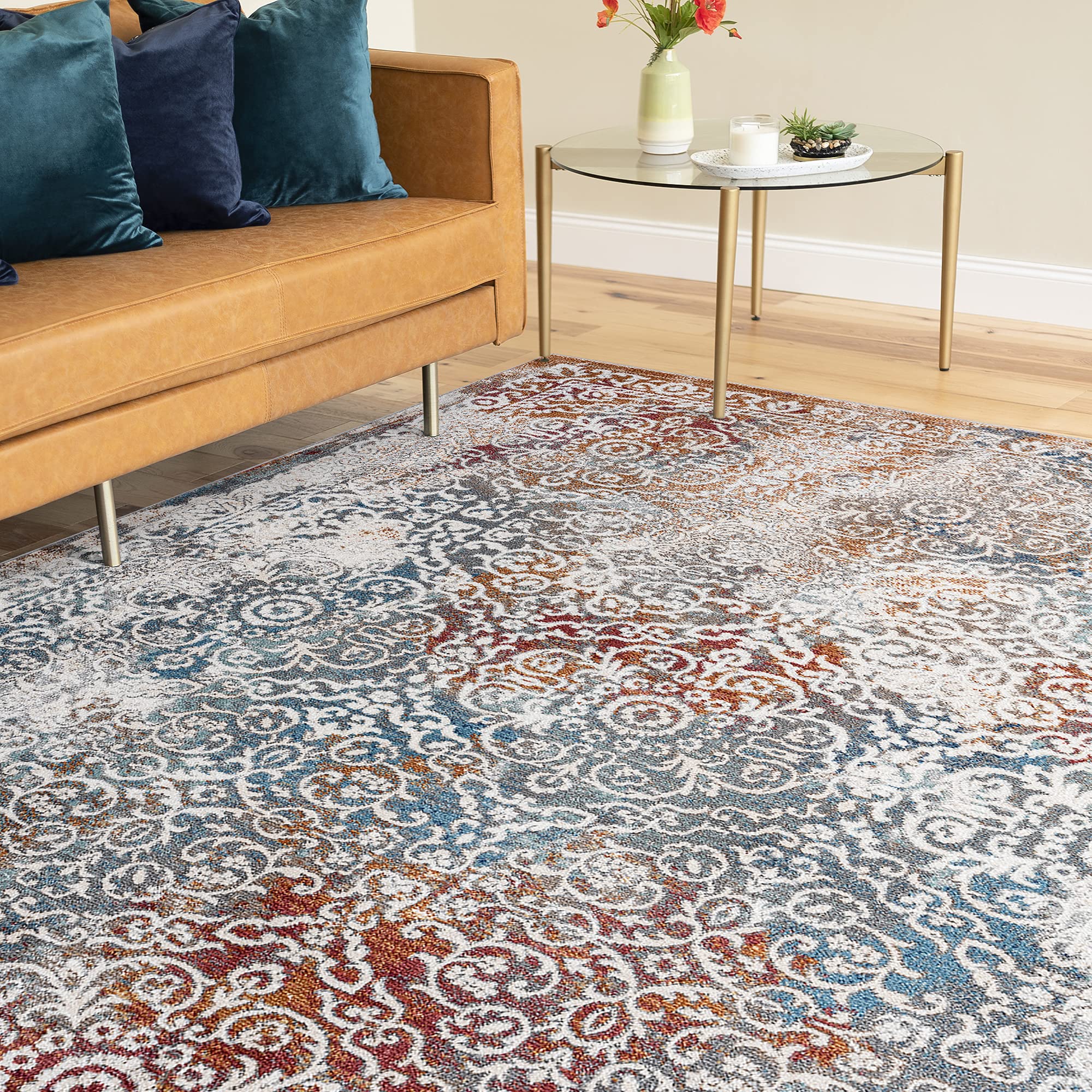 Tayse Geraldine Navy Blue 9x12 Area Rug - Traditional Floral Carpet for Living Room, Dining Room, Bedroom, Kitchen & Entryway - Large Area Rugs for Home Decor (Alfombras para Salas Grandes) - Perfect for Cozy Living Spaces & Elegant Home Interiors