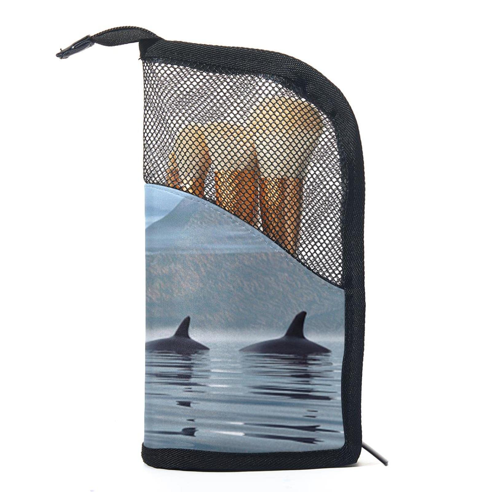 Premium Makeup Brush Organizer Bag with 12 Slots - Ocean & Mountain Whale Design - Portable Cosmetic Brush Holder Case for Travel, Home & Professional Makeup Artists