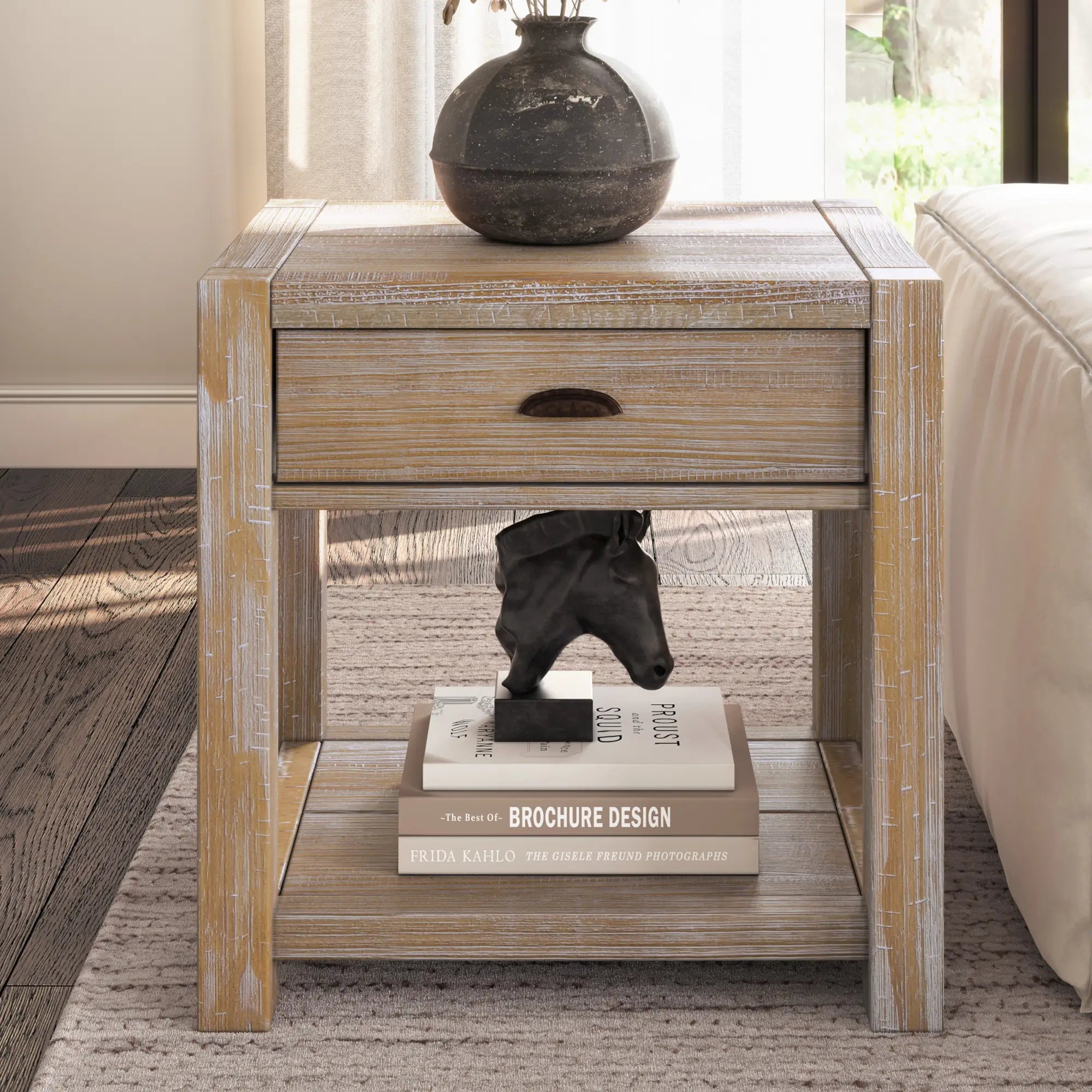 Modern Montauk End Table - Stylish Nightstand for Bedroom, Living Room & Office - Compact Side Table with Storage Shelf - Perfect for Small Spaces, Apartments & Dorm Rooms