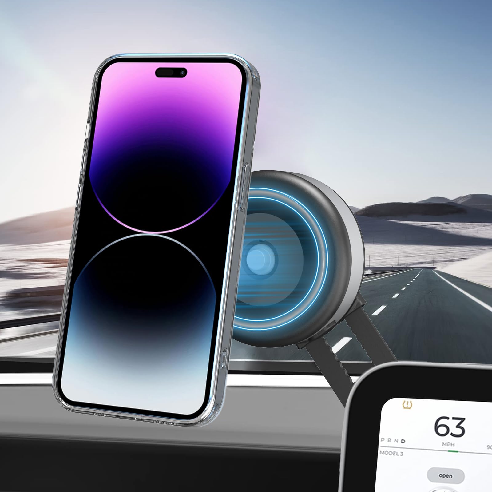 AOAO Tesla Model 3/Y/X/S Phone Mount Holder - Universal Vacuum Suction Car Phone Stand for All Smartphones - Perfect for GPS Navigation & Hands-Free Driving