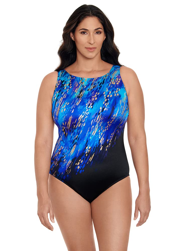 Longitude Women's One Piece Swimsuit - High Neck Scoop Back Bathing Suit with Panel Design for Swimming, Beach & Pool Activities